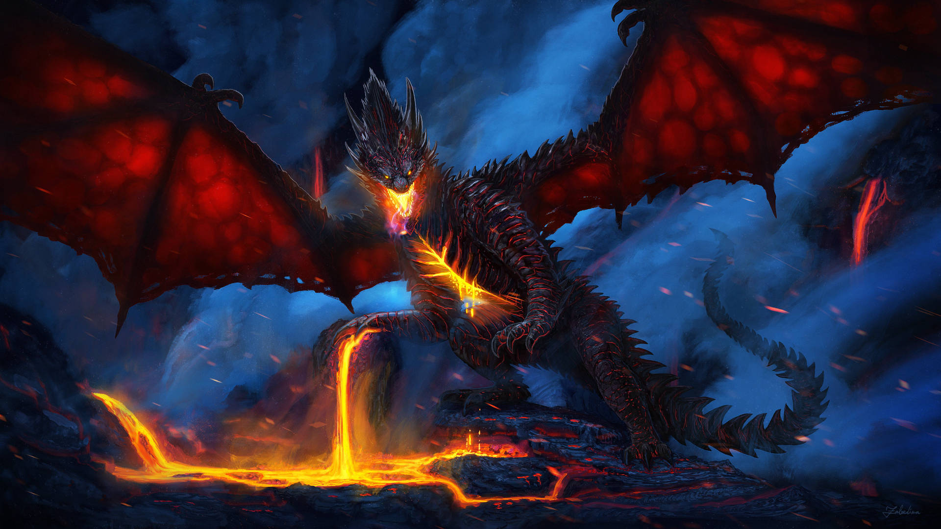 Lava Dragon Big Red Wings Background