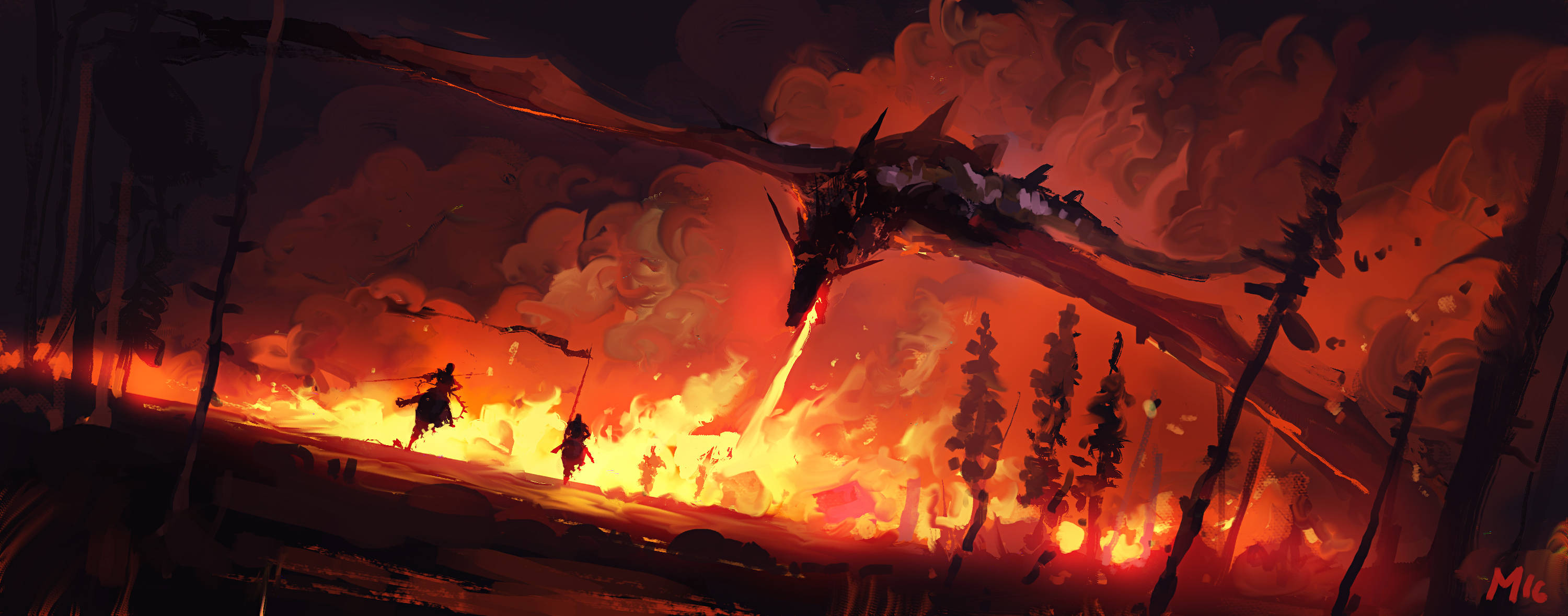 Lava Dragon Forest Fire Background