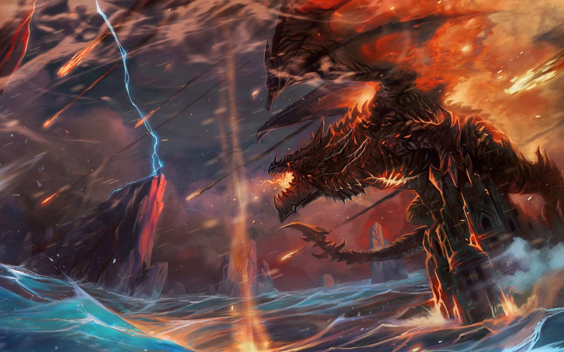 Lava Dragon Lightning Man Background