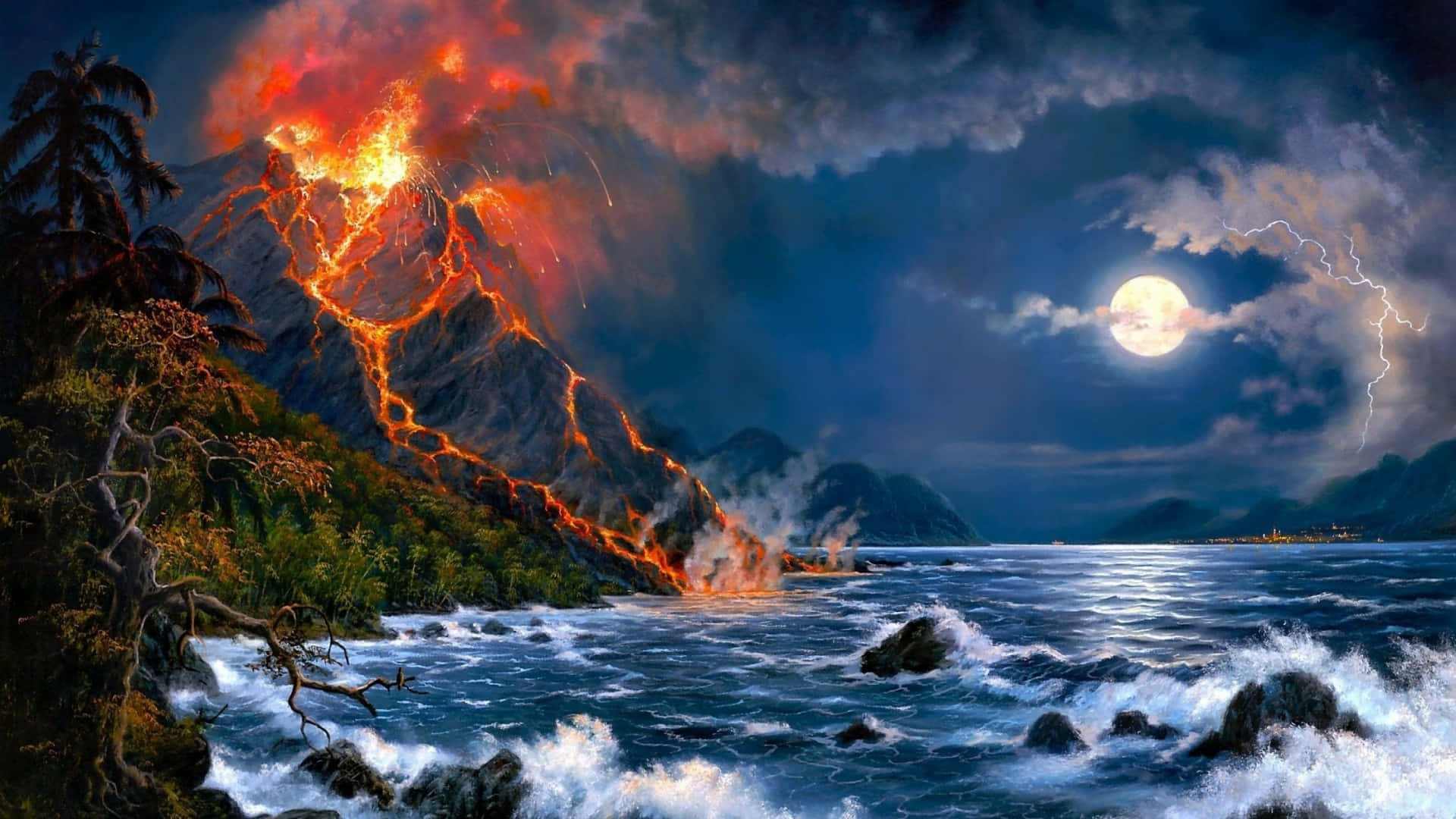 Lava Volcano Digital Painting Background
