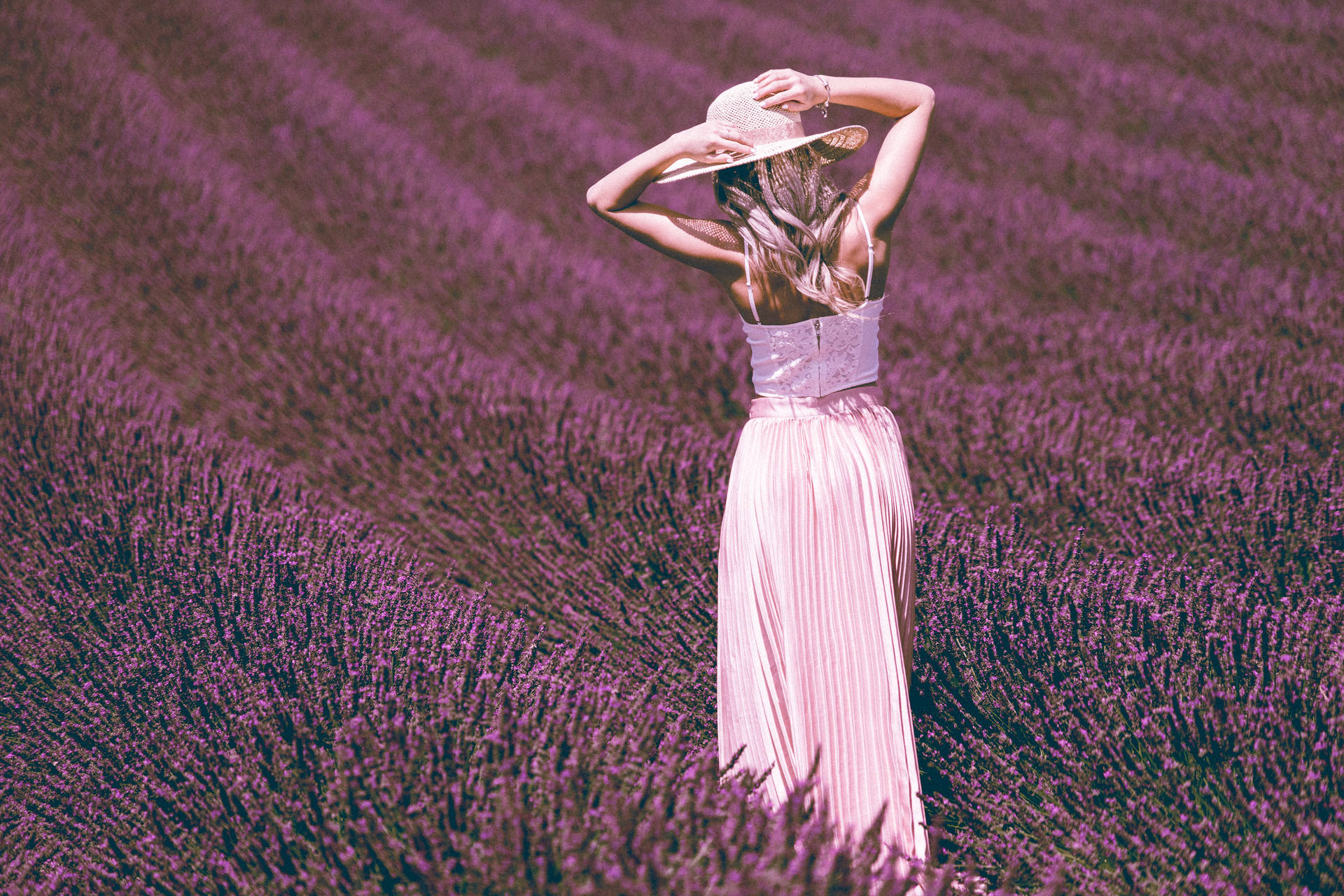 Lavender Aesthetic And Woman With Hat Background