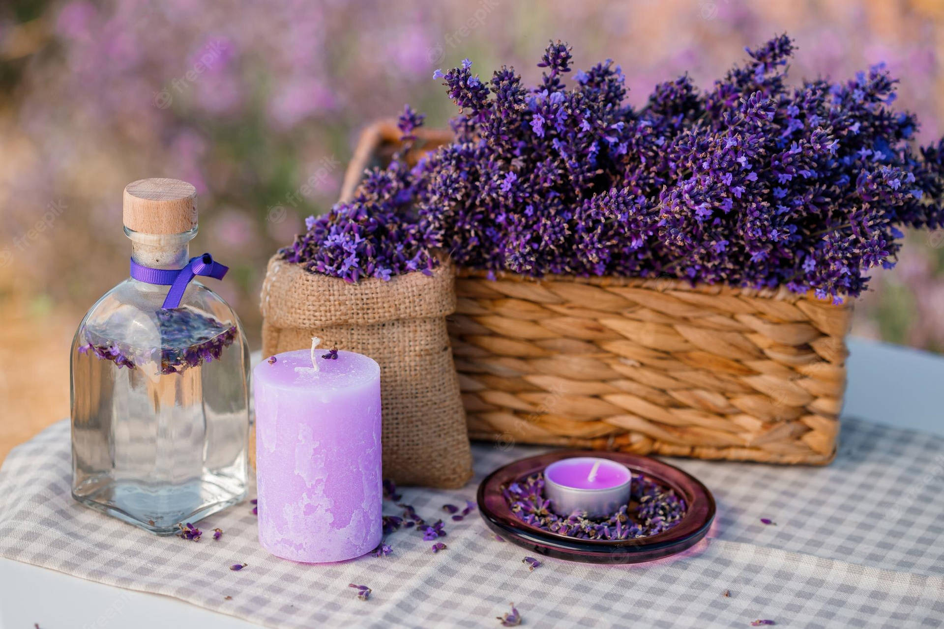 Lavender Aesthetic Flower Buds In A Basket Background