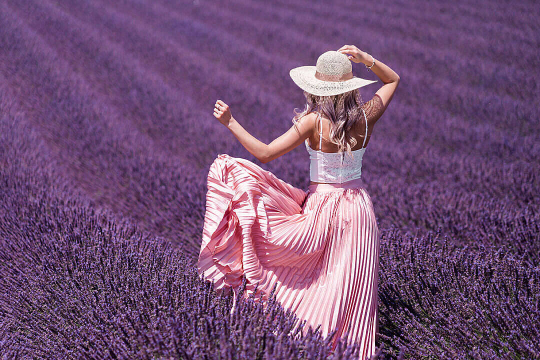 Lavender Aesthetic Woman In A Pink Skirt Background