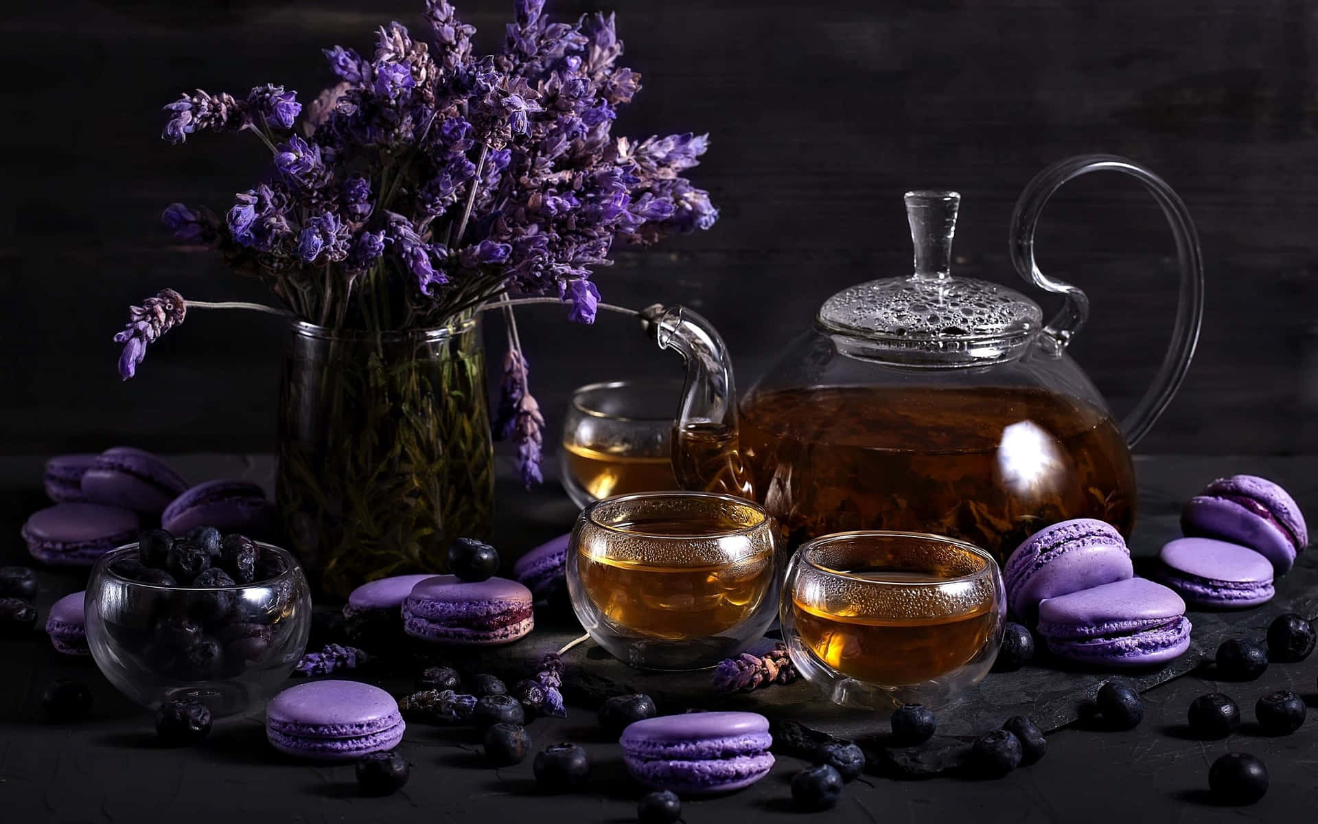 Lavender Purple Tea With Macarons Background