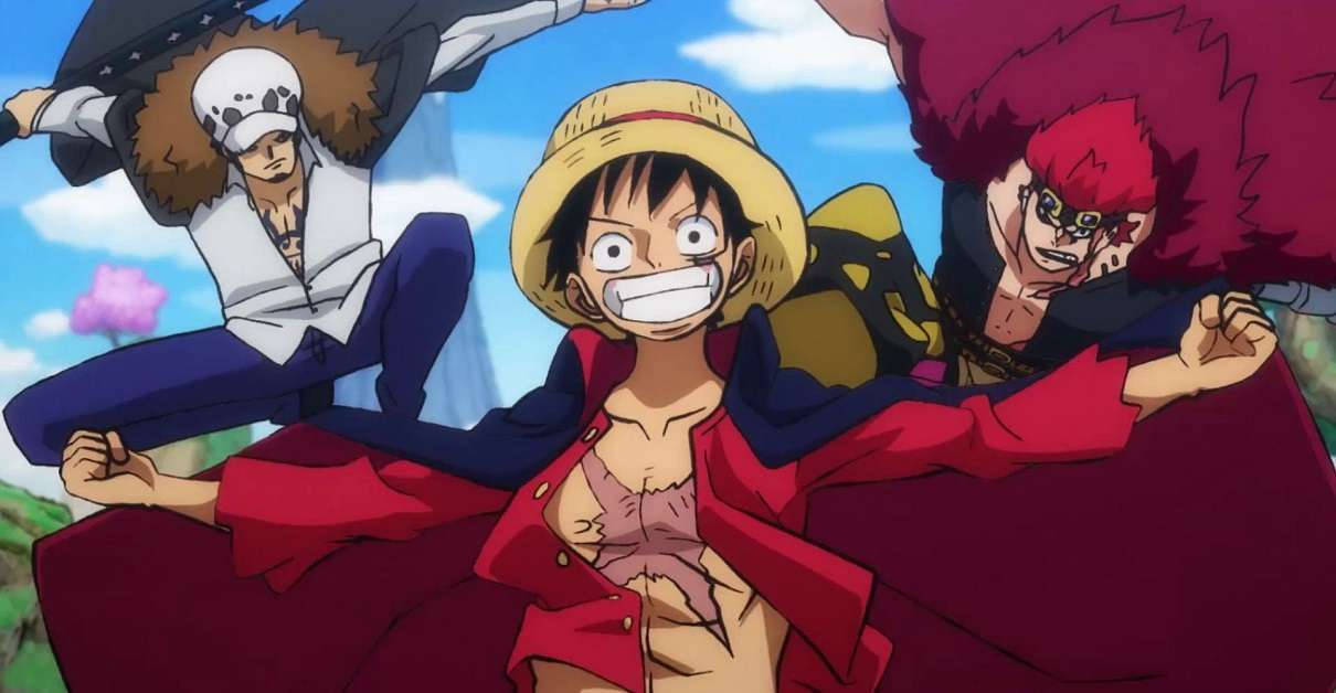 Law, Kid, And Luffy From One Piece Background