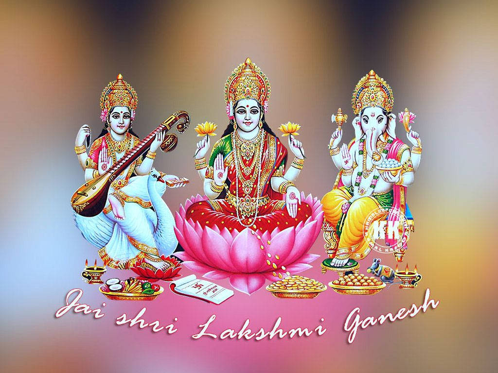 Laxmi Ganesh Saraswat Gradient Pink Background