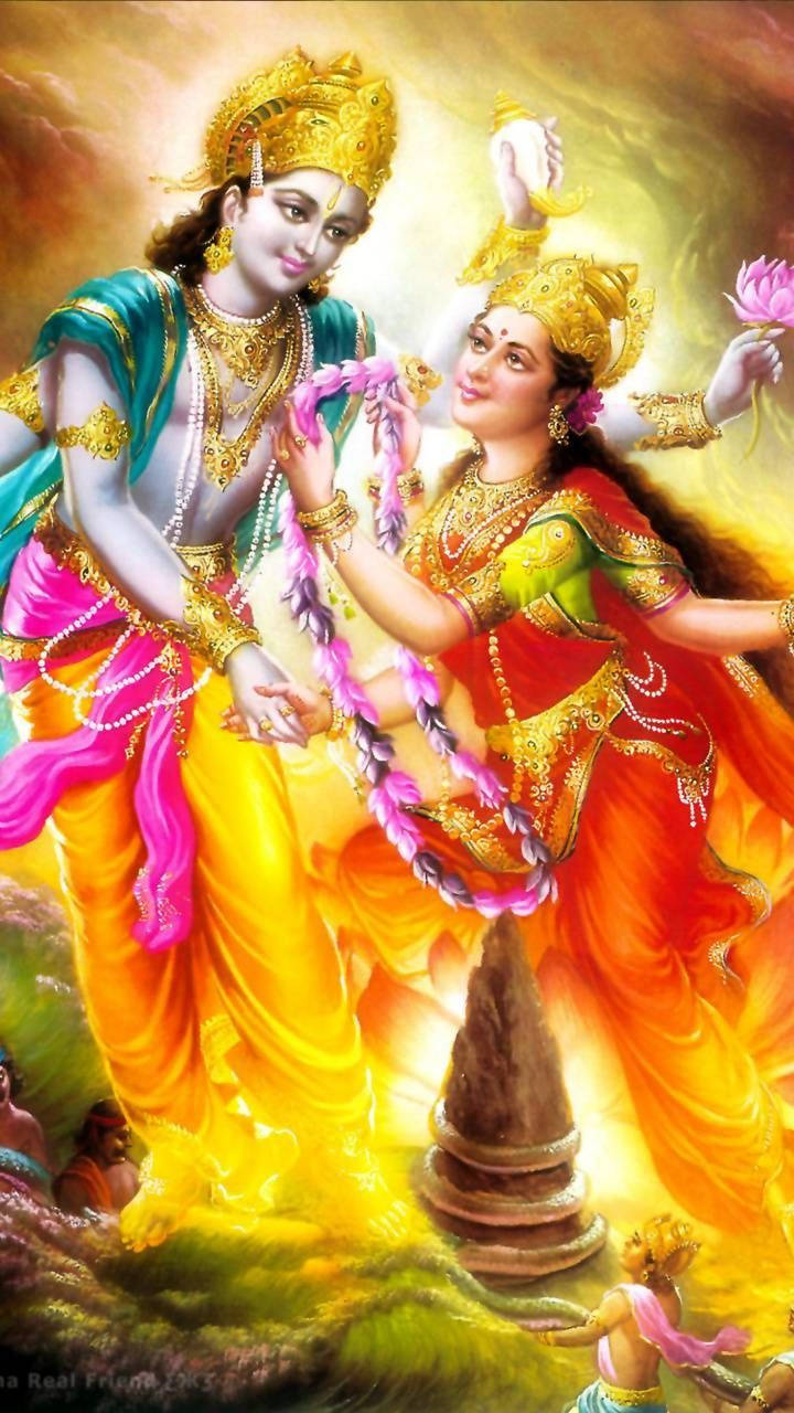 Laxmi Narayan Lakshmi Giving Vishnu Garland