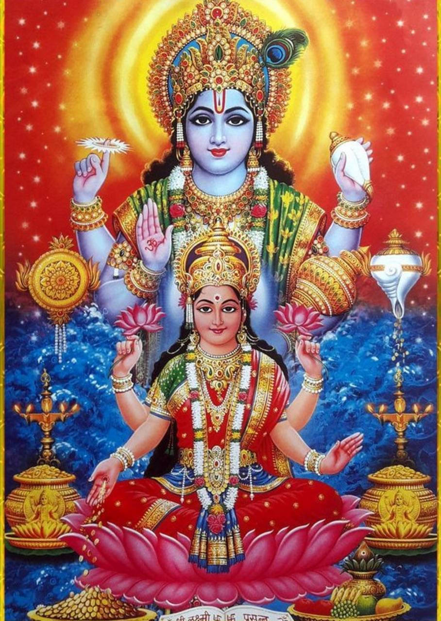 Laxmi Narayan Vishnu Standing Over Lakshmi