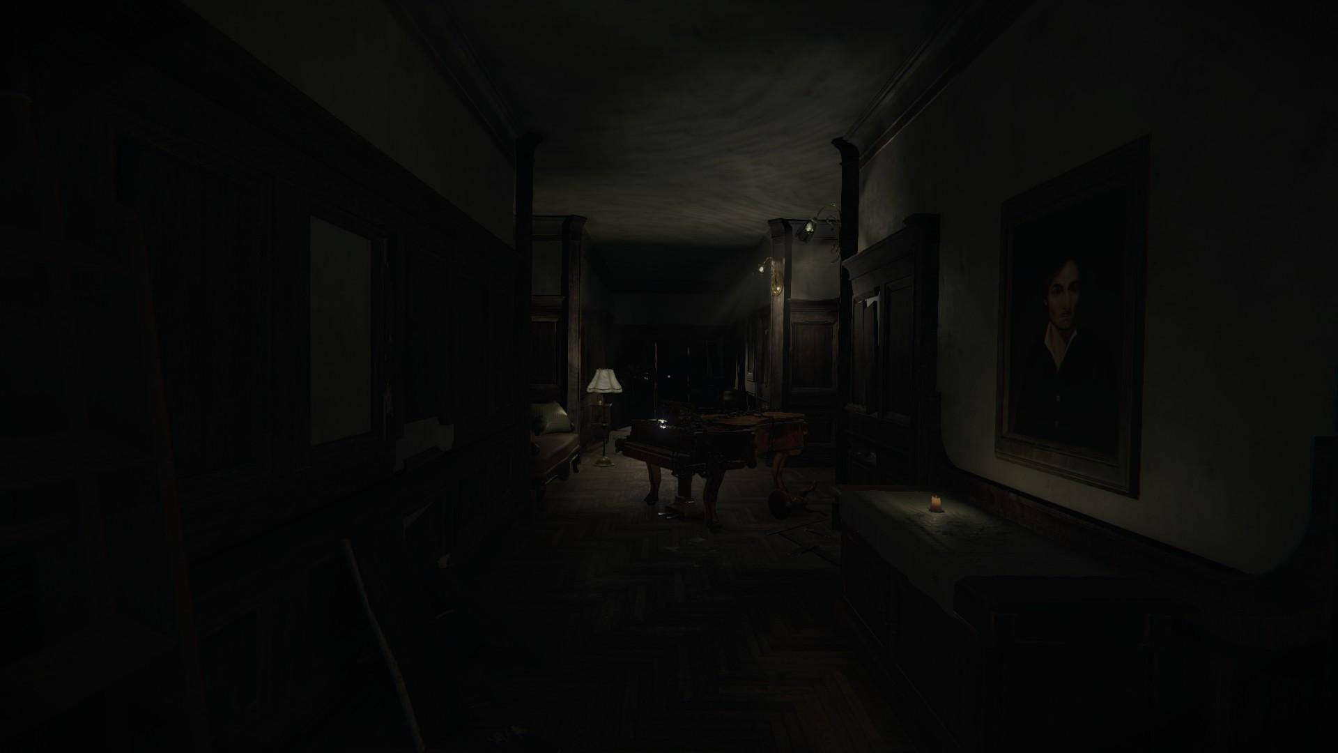 Layers Of Fear Piano In Dark Hallway Background