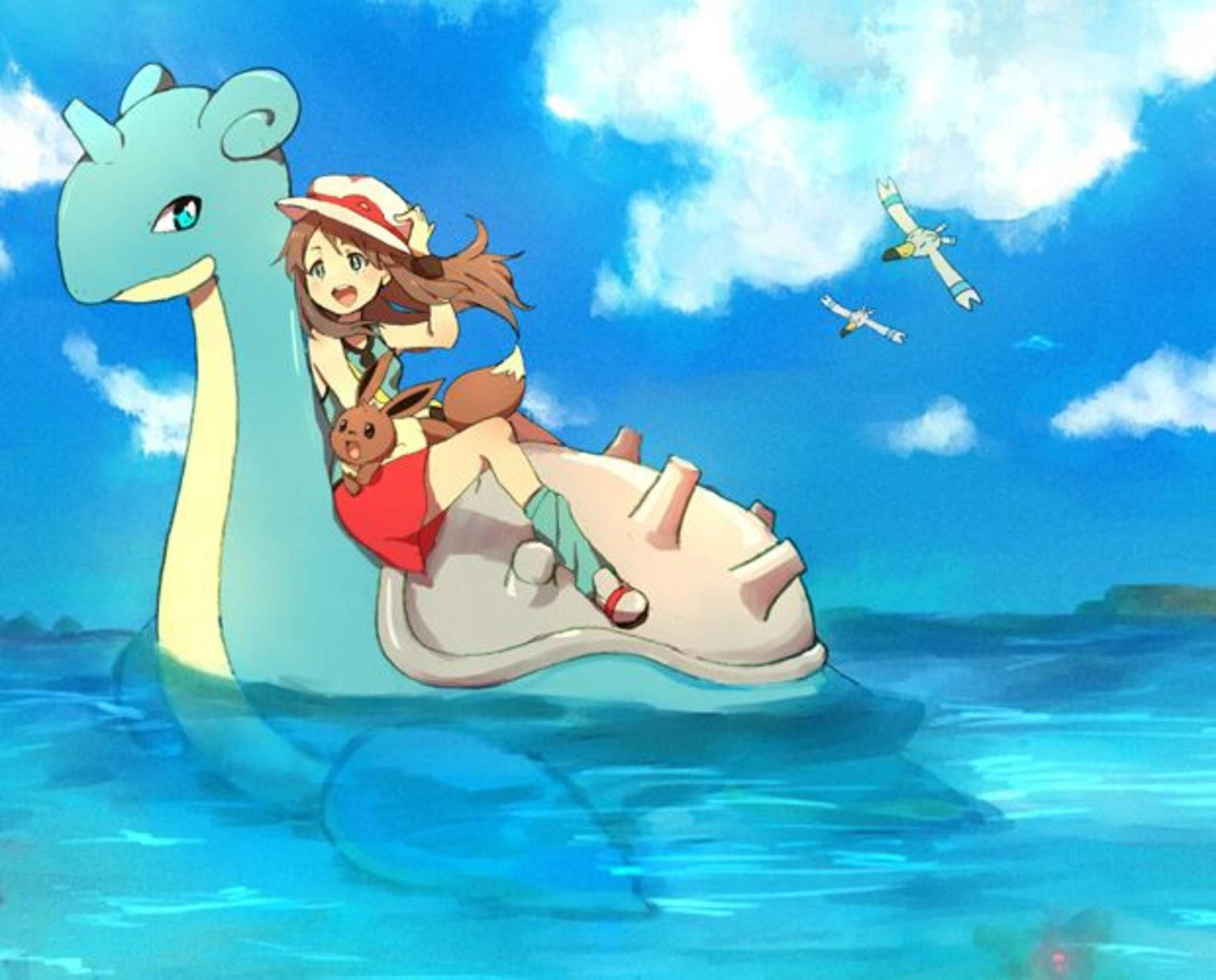 Leaf Riding Lapras Background