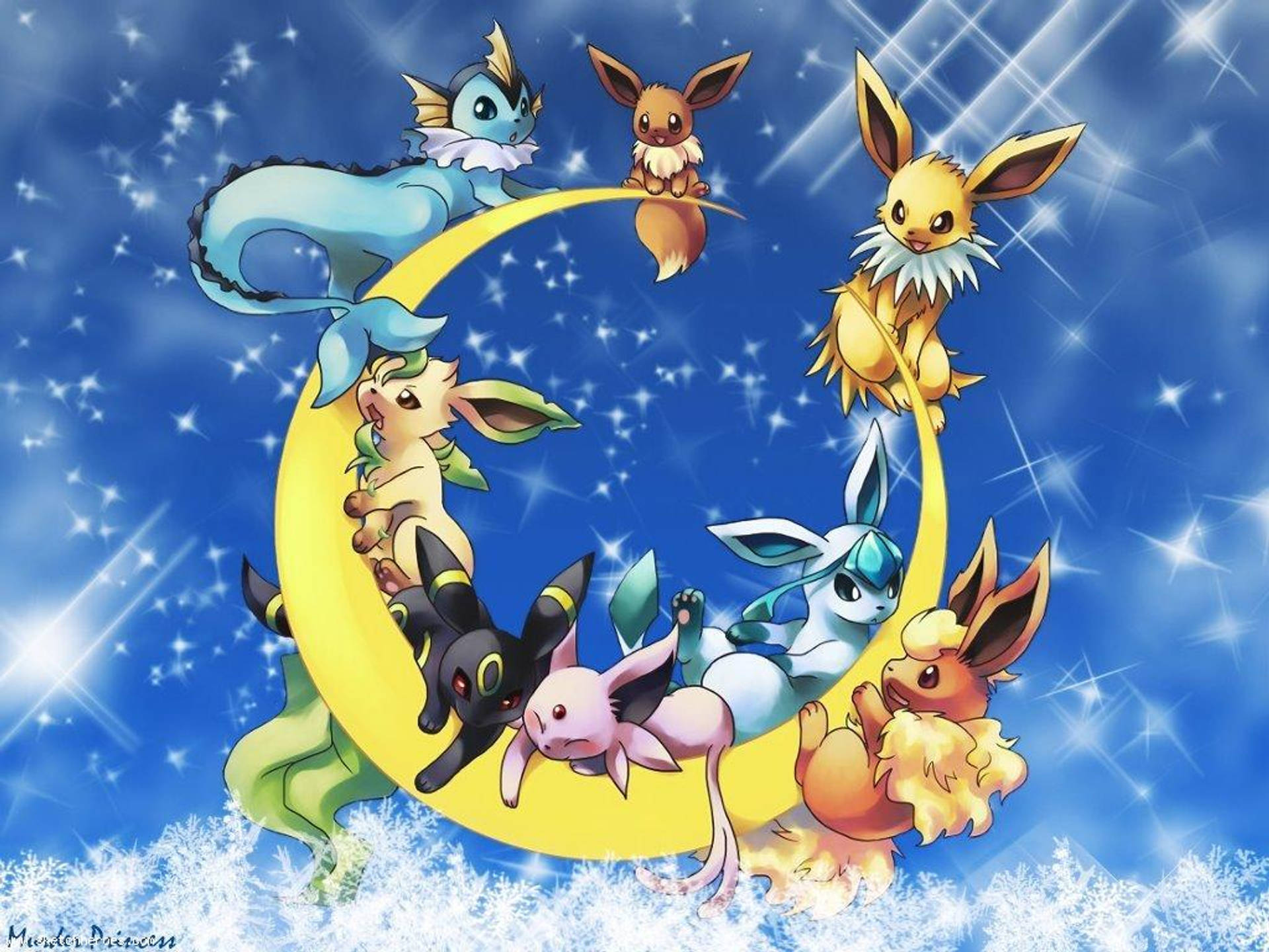 Leafeon And Other Pokemons In The Moon