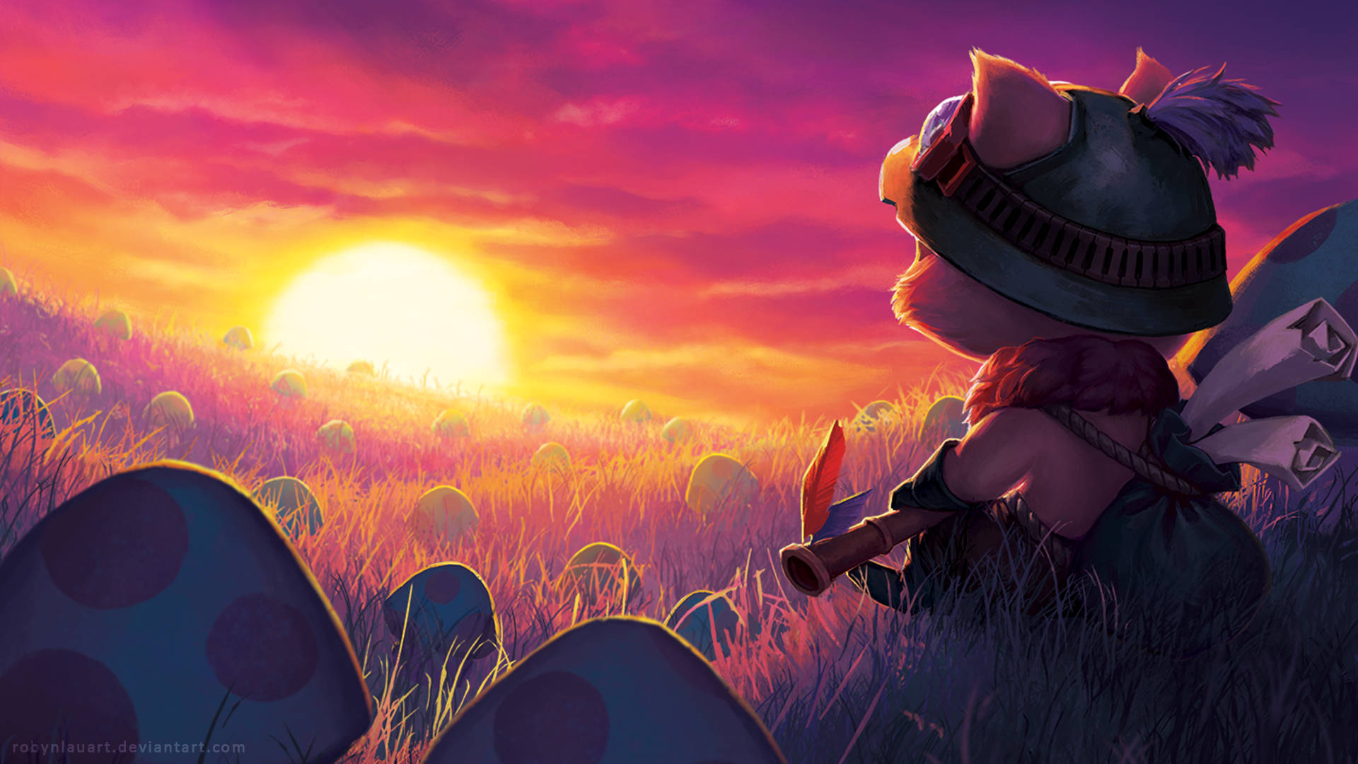 League Of Legends Teemo In Sunset Background