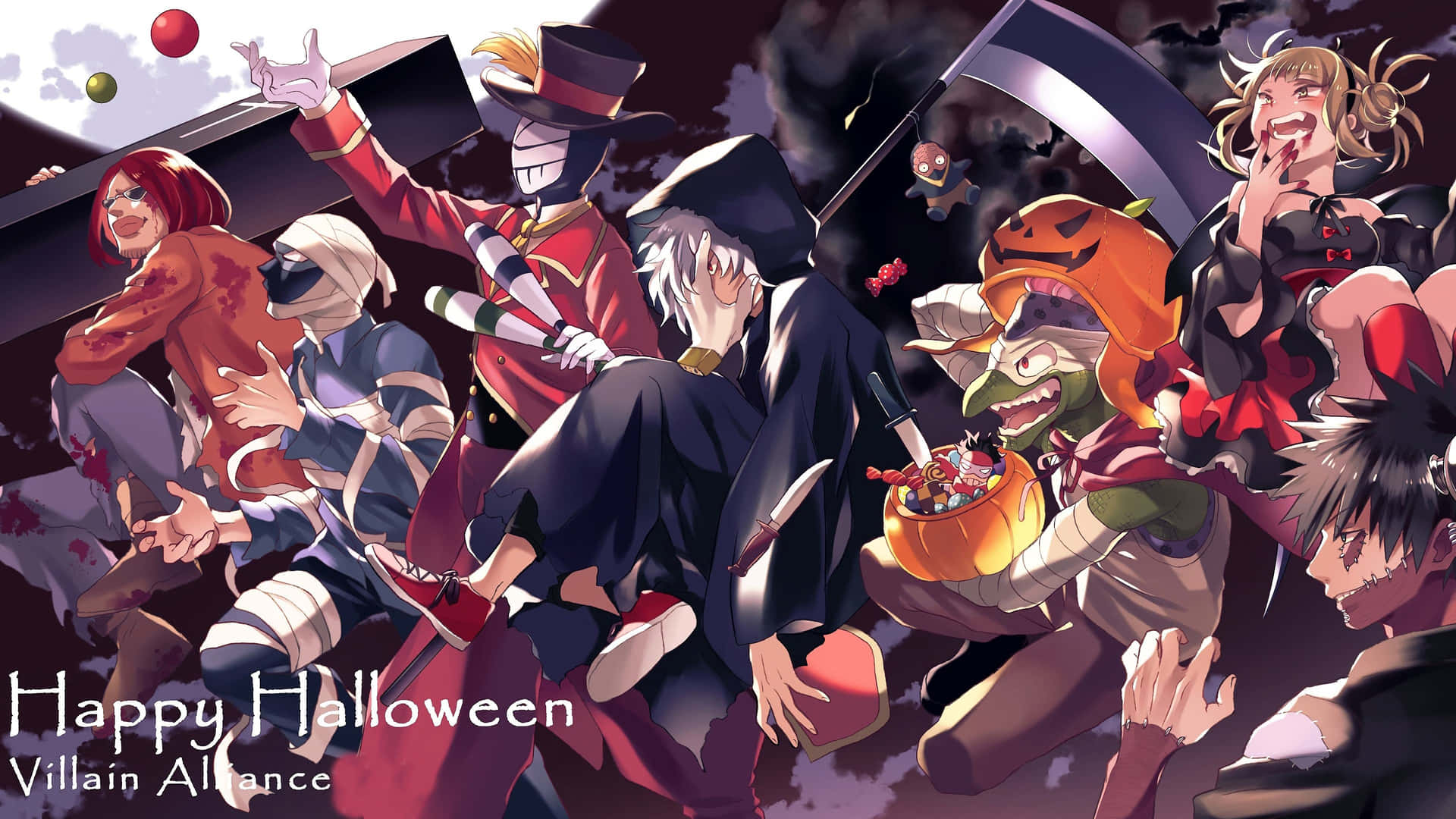 League Of Villains My Hero Academia Halloween Greeting Background