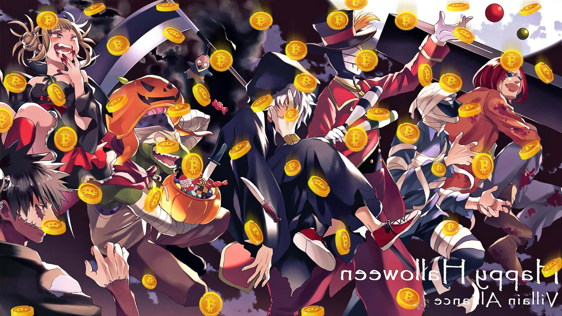 League Of Villains My Hero Academia Halloween Greeting Background