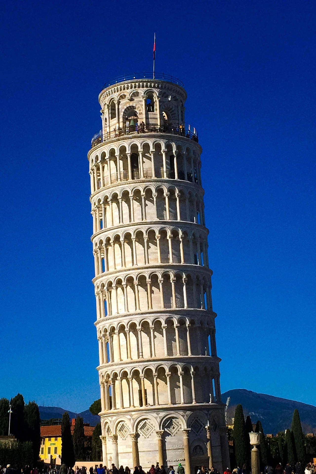 Leaning Tower Of Pisa Against Dark Blue Sky