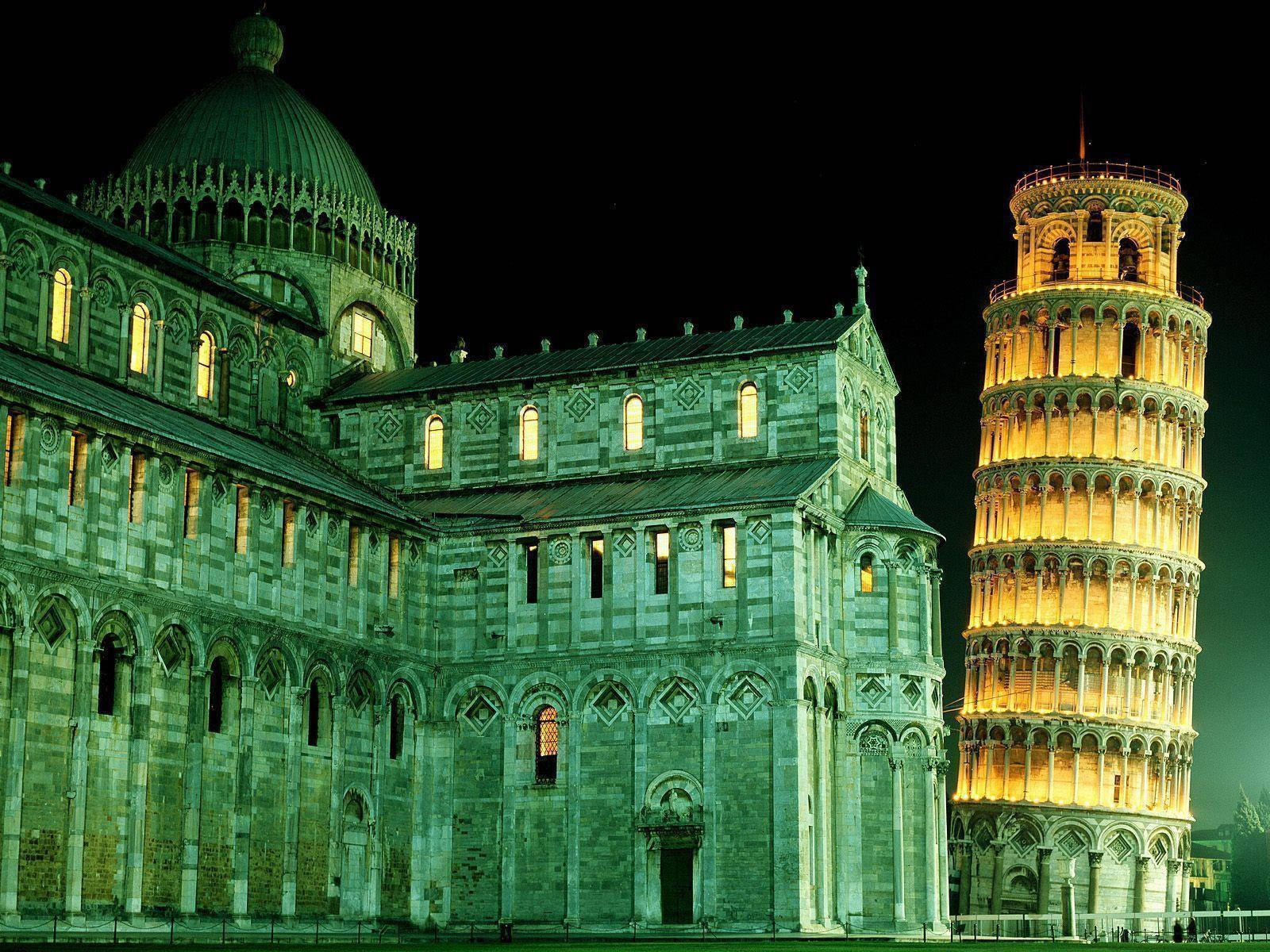 Leaning Tower Of Pisa At Night Background