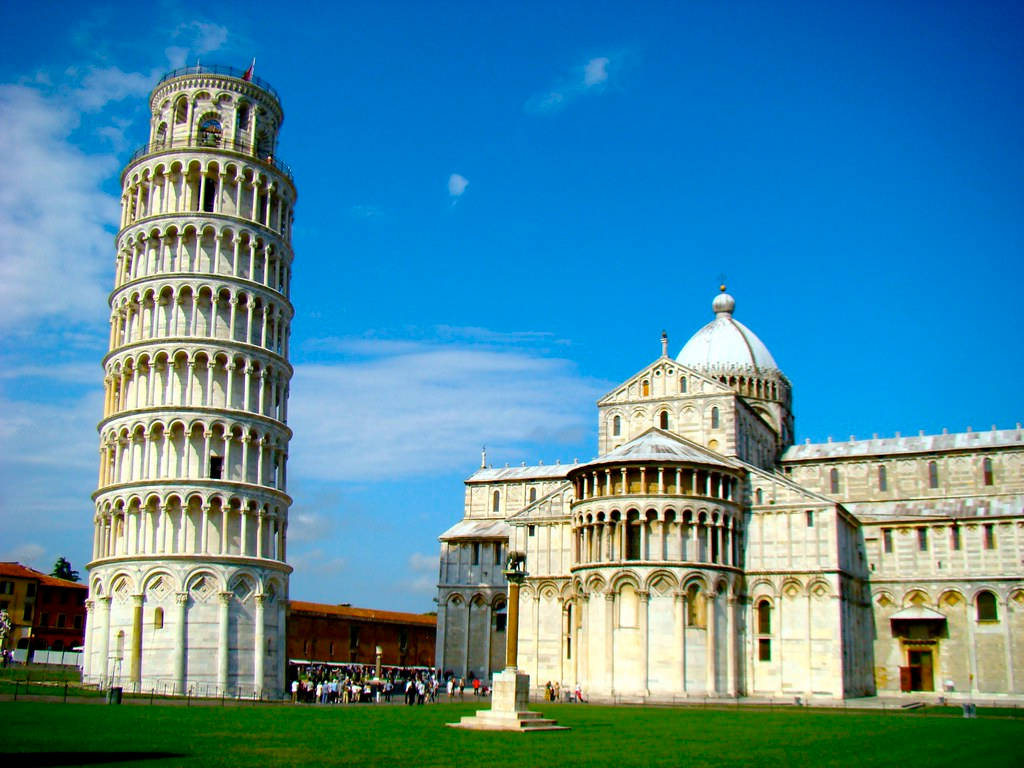 Leaning Tower Of Pisa Beside Cathedral Daytime Background