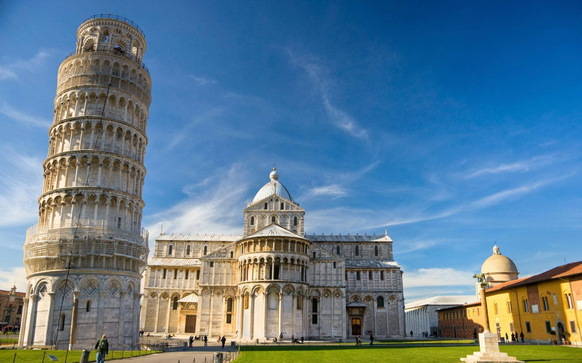 Leaning Tower Of Pisa Distant Front View Background