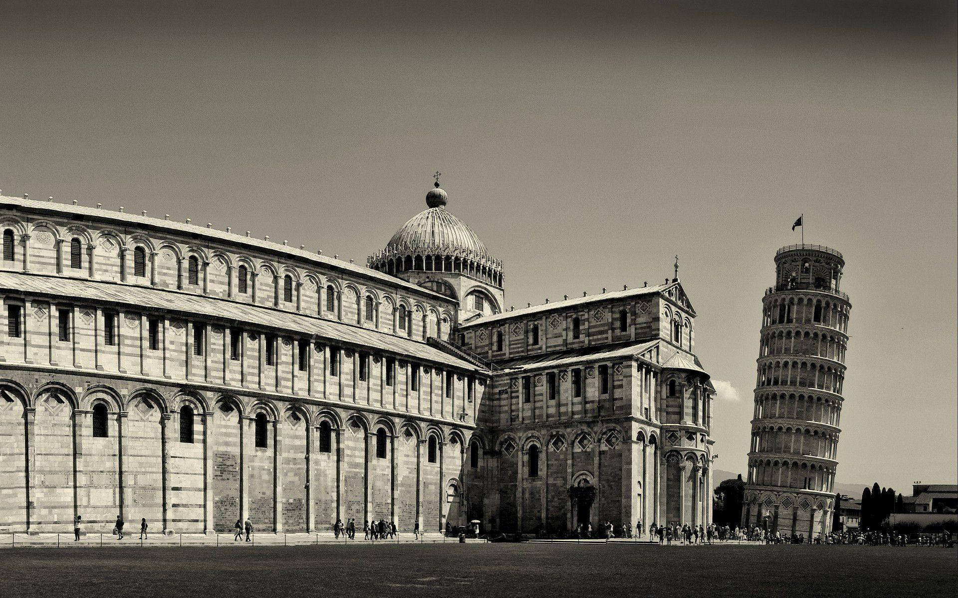 Leaning Tower Of Pisa Monochrome Background