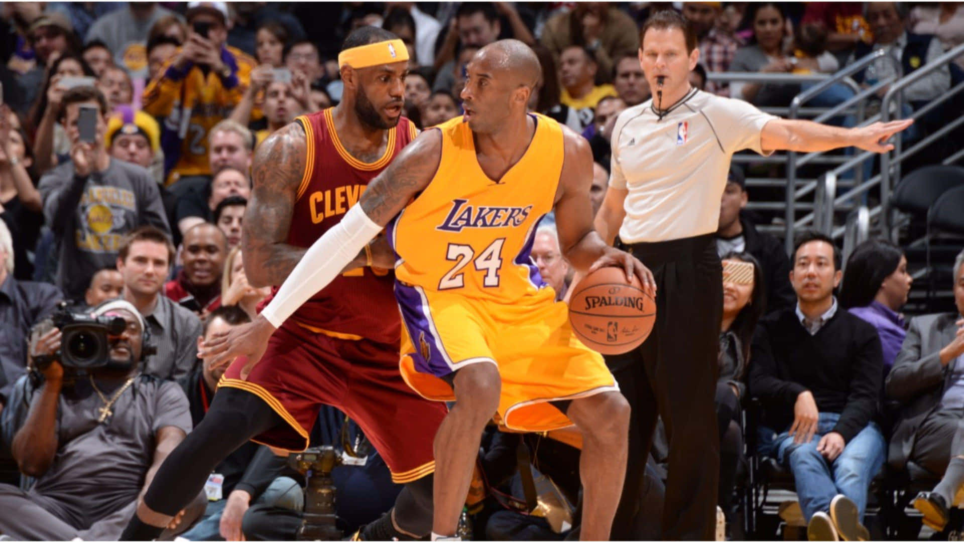 Lebron And Kobe With The Basketball Background