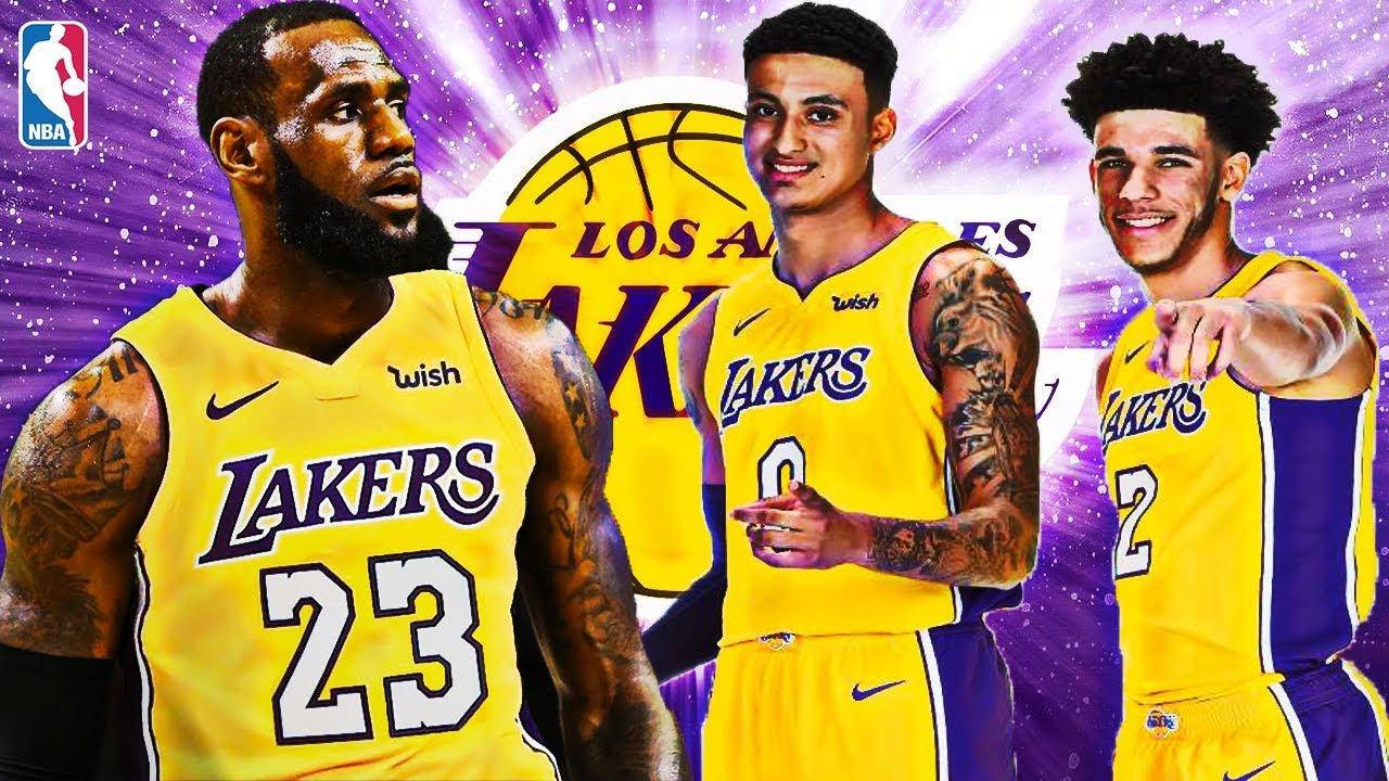 Lebron James Lakers With Two Teammates Background