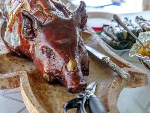 Lechon On Wooden Board