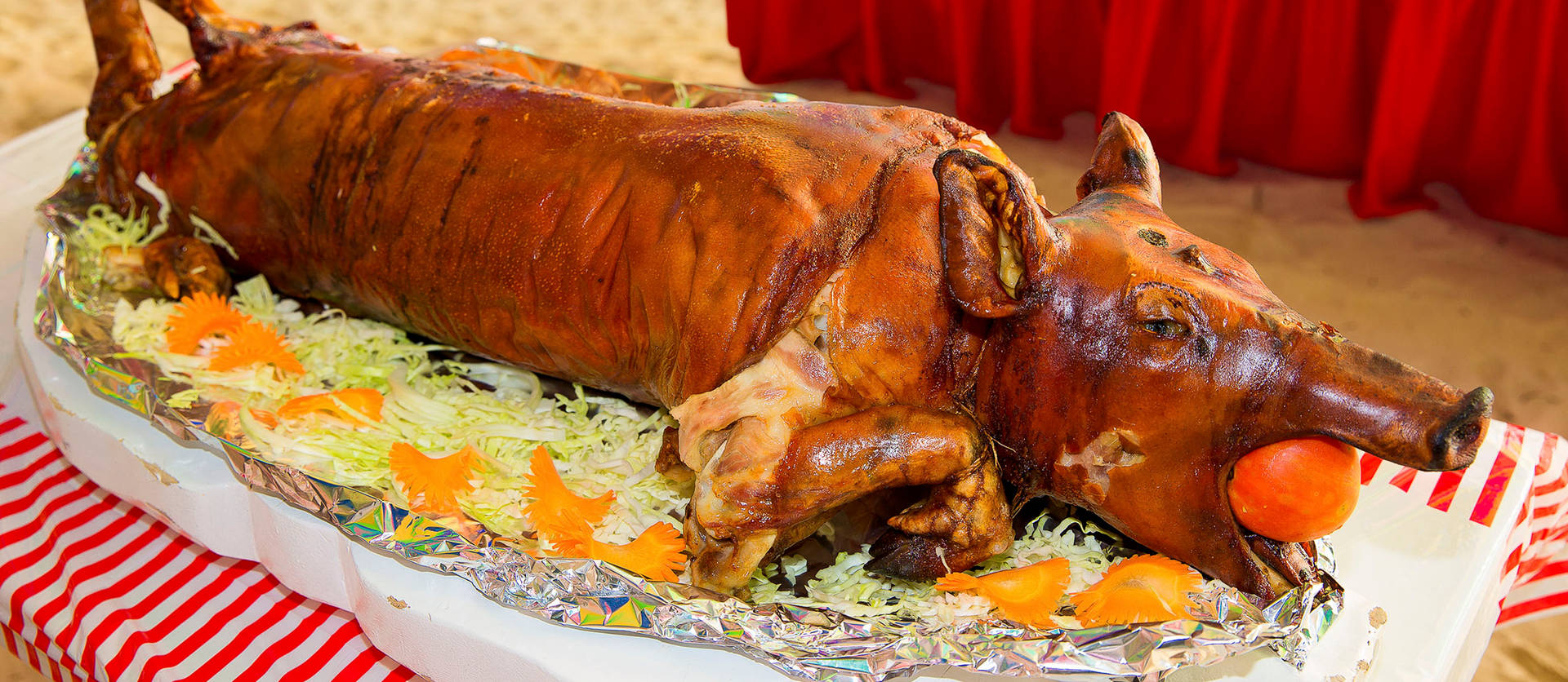 Lechon Served On Platter Background