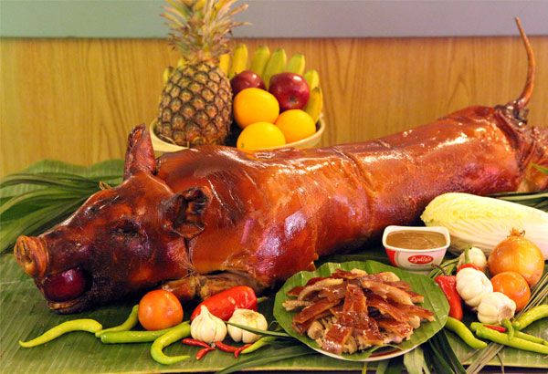 Lechon With Fruits Background