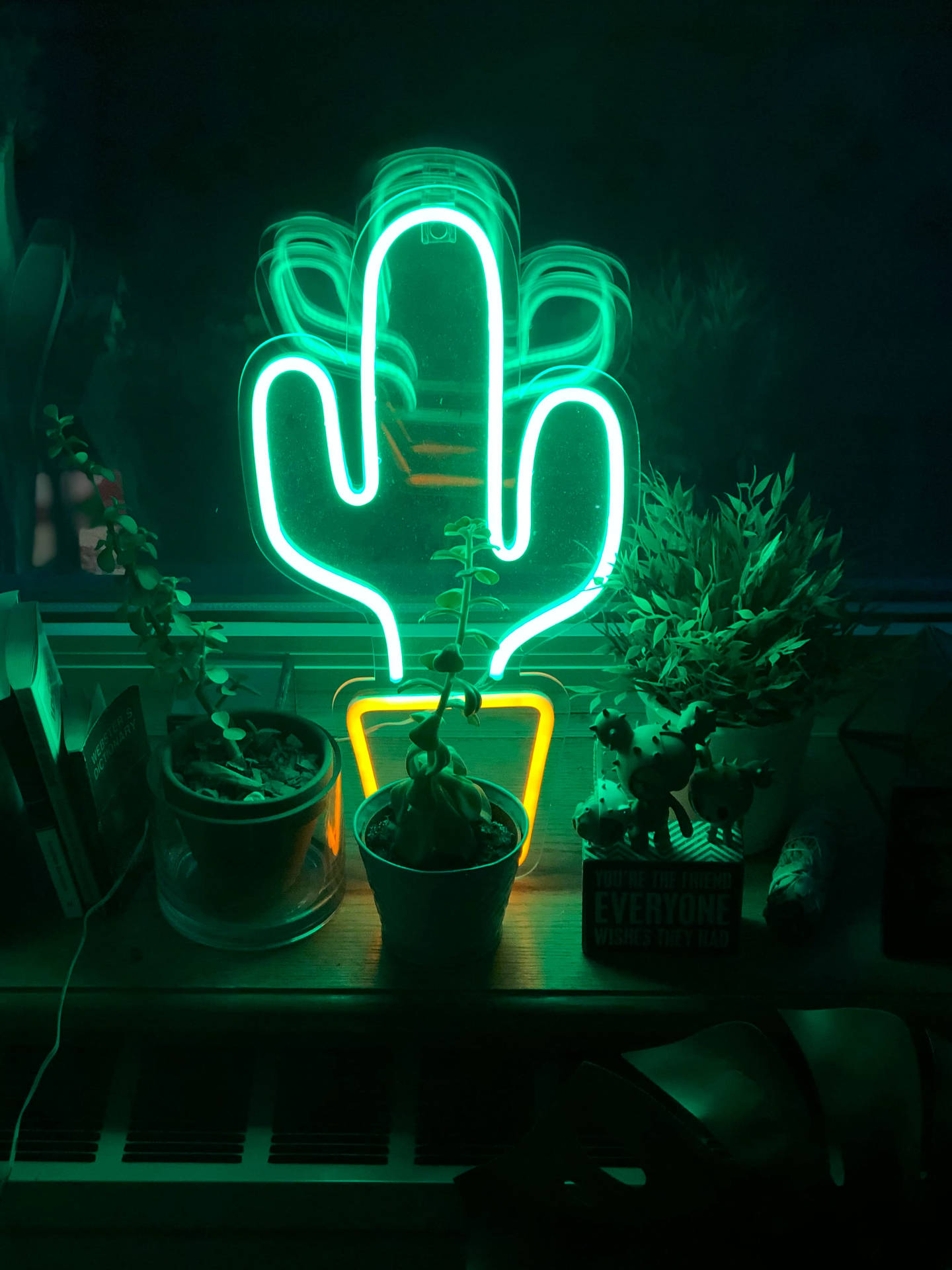 Led Neon Green Cactus Background