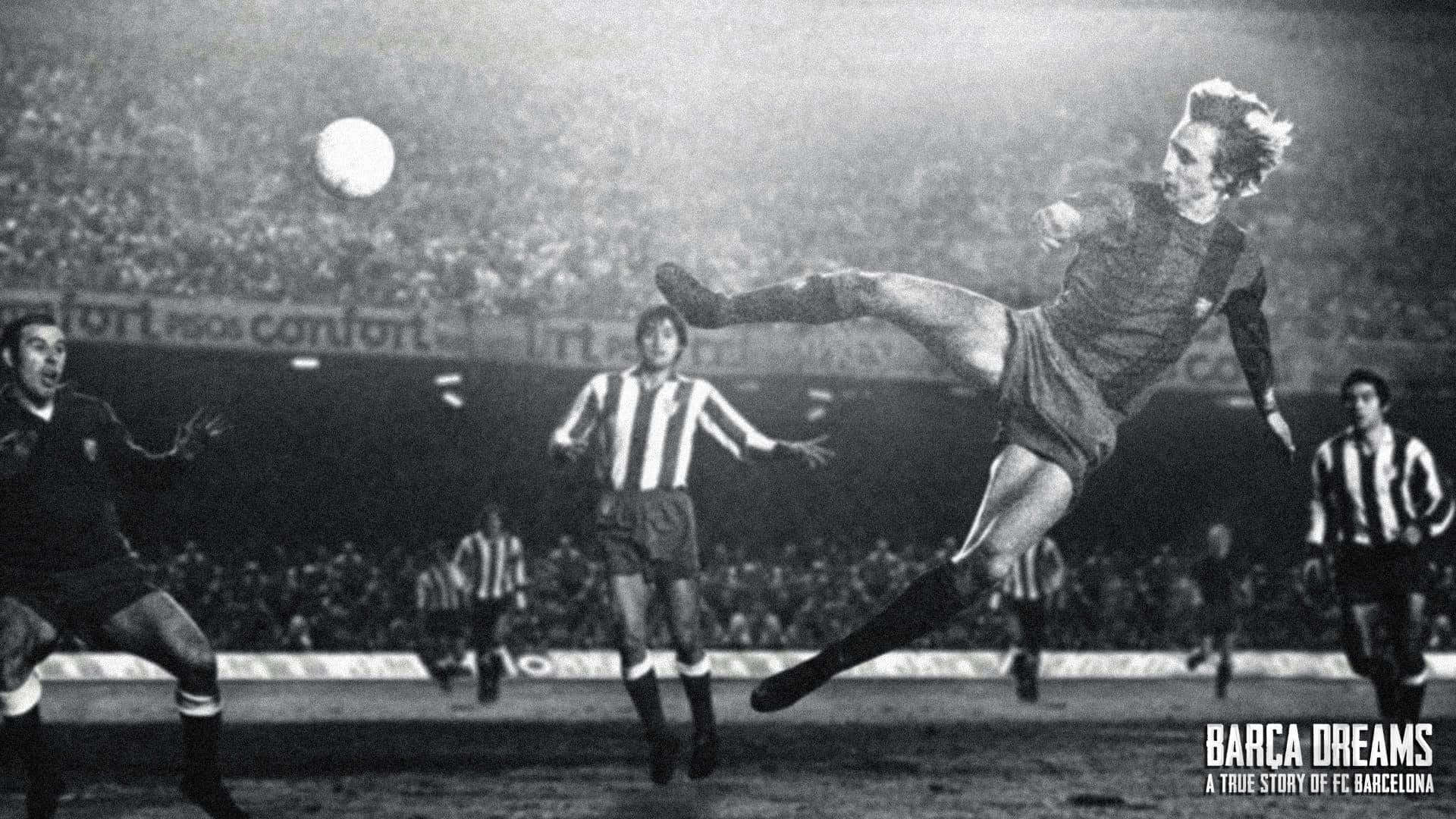 Legendary Football Icon Johan Cruyff In Action At Fc Barcelona Background