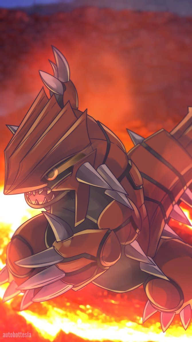 Legendary Groudon Outlined By Fire Background