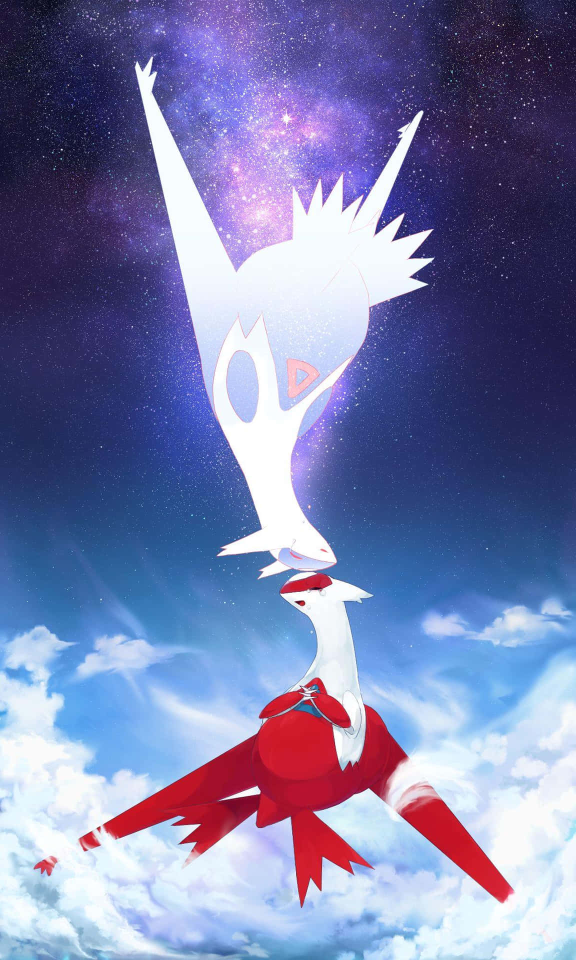 Legendary Latias Bumping Heads With Gleaming Latios Background