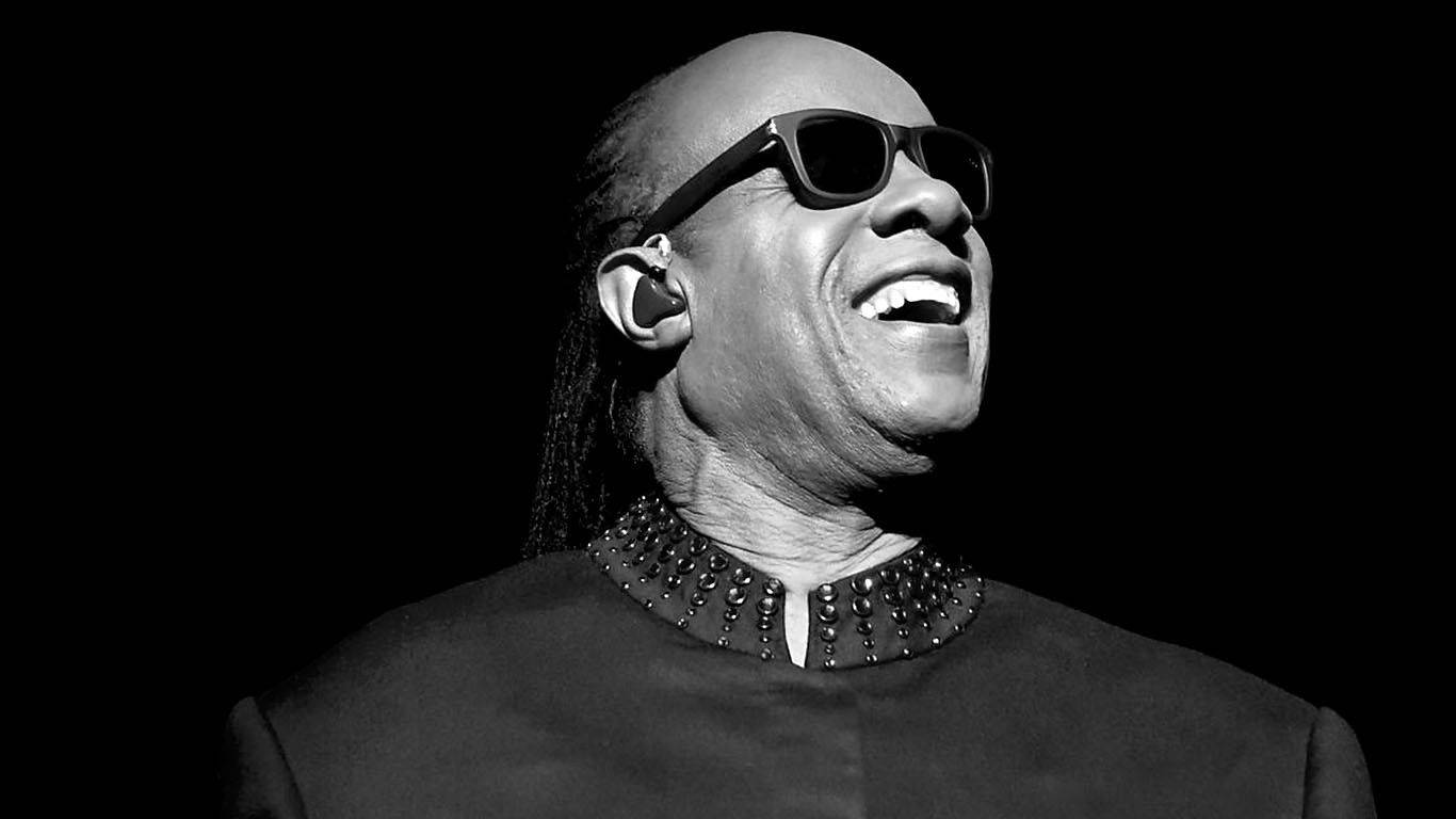 Legendary Music Icon, Stevie Wonder, In A Classic Black & White Portrait Background