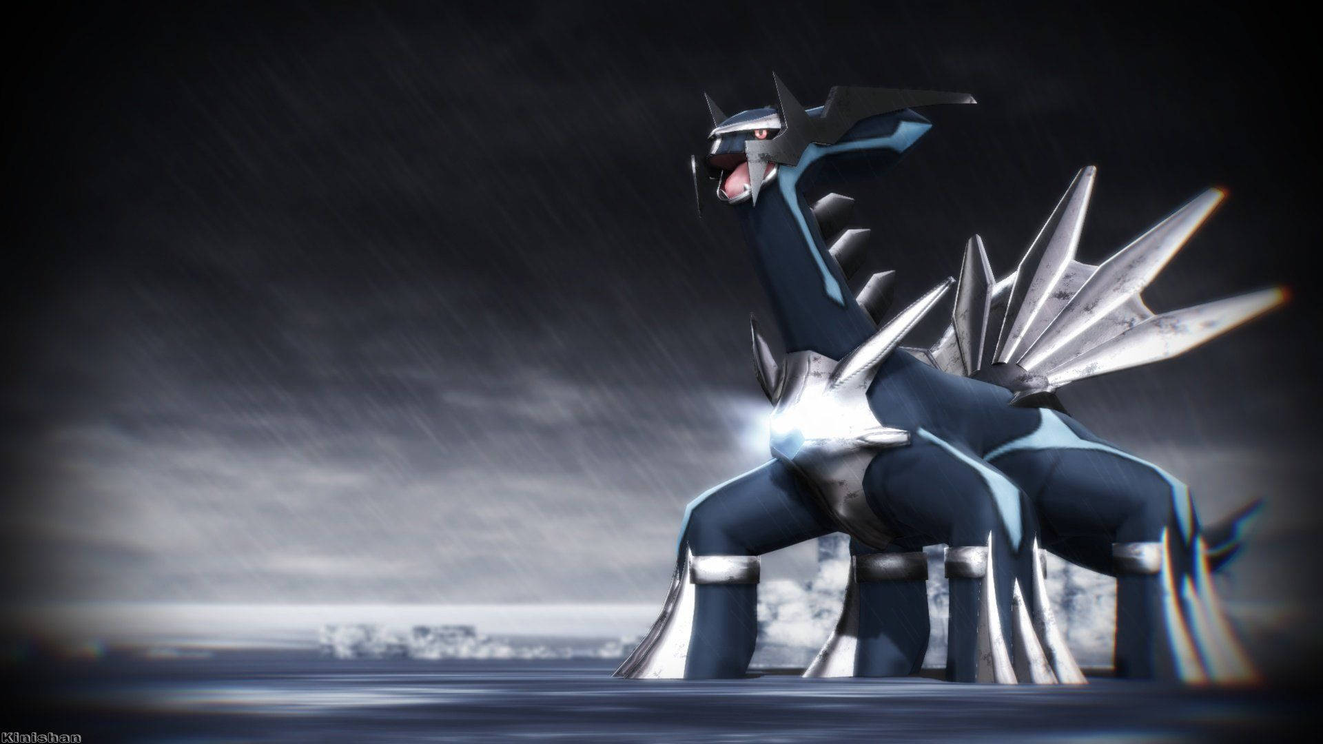Legendary Pokémon Dialga In All Of Its Monochromatic Majesty Background