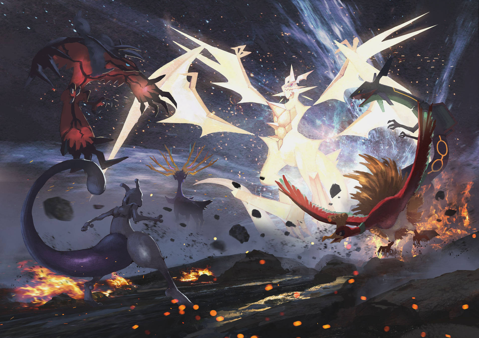 Legendary Pokémon Mewtwo And Ho-oh Face Off Background