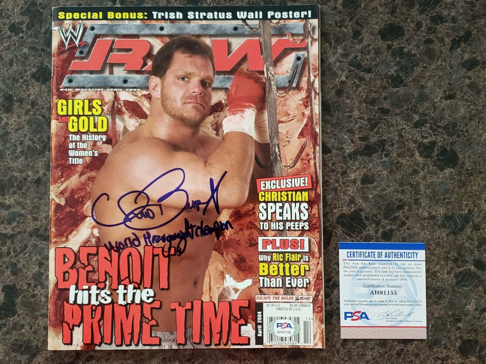Legendary Pro-wrestler Chris Benoit Autographed Magazine Cover Background