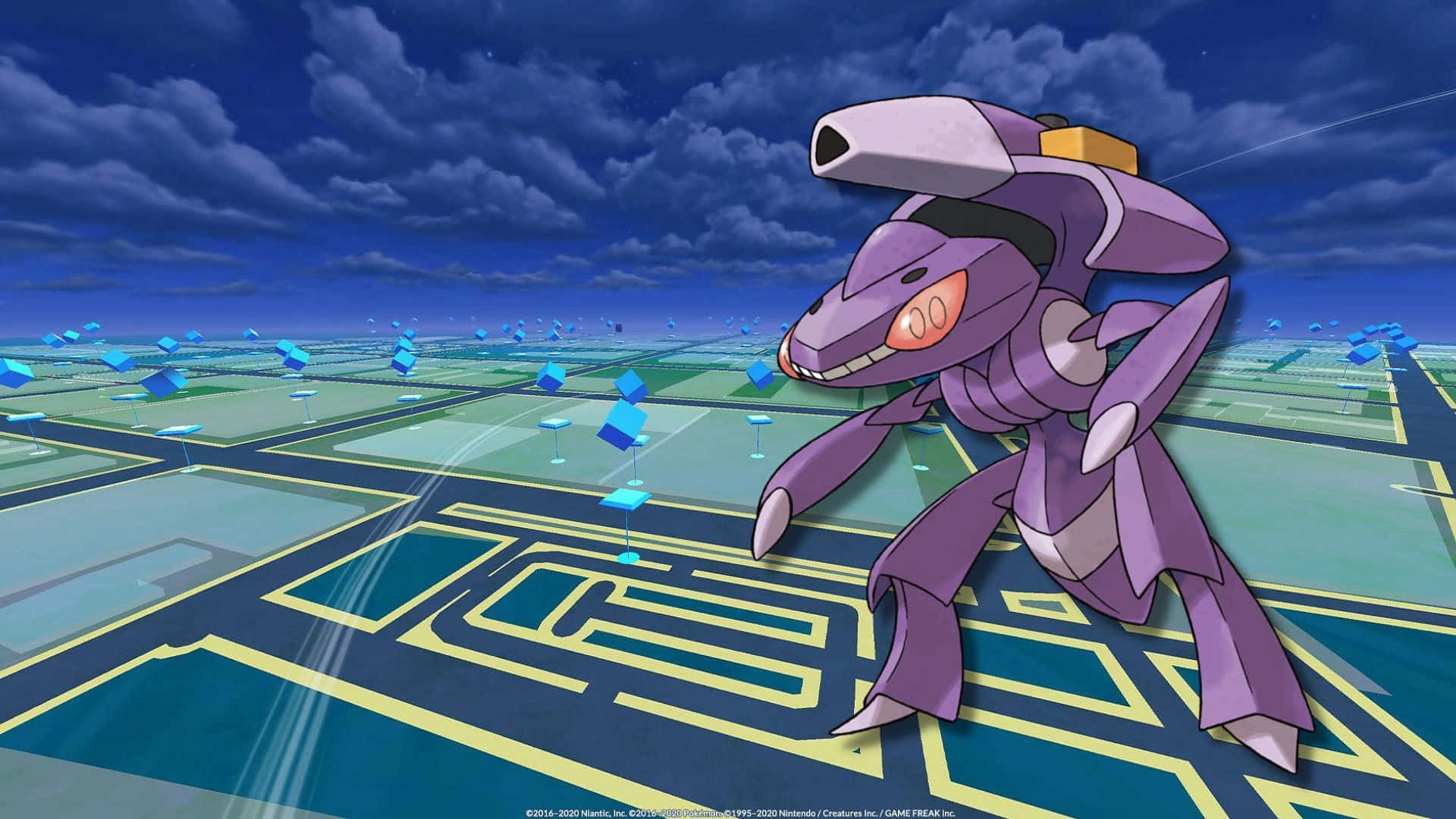 Legendary Purple Genesect In Pokemon Go. Background