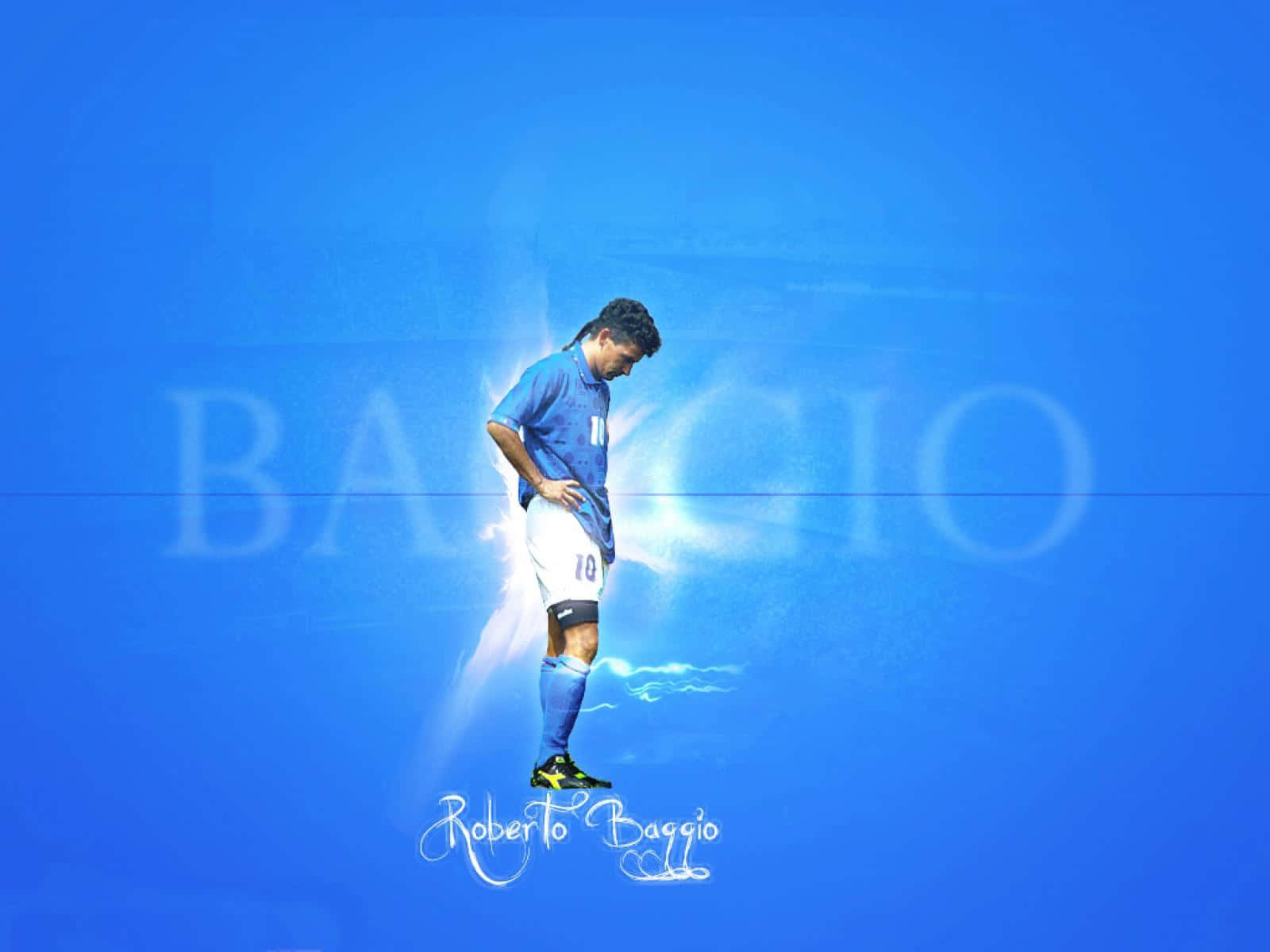 Legendary Roberto Baggio In Blue Football Kit Background