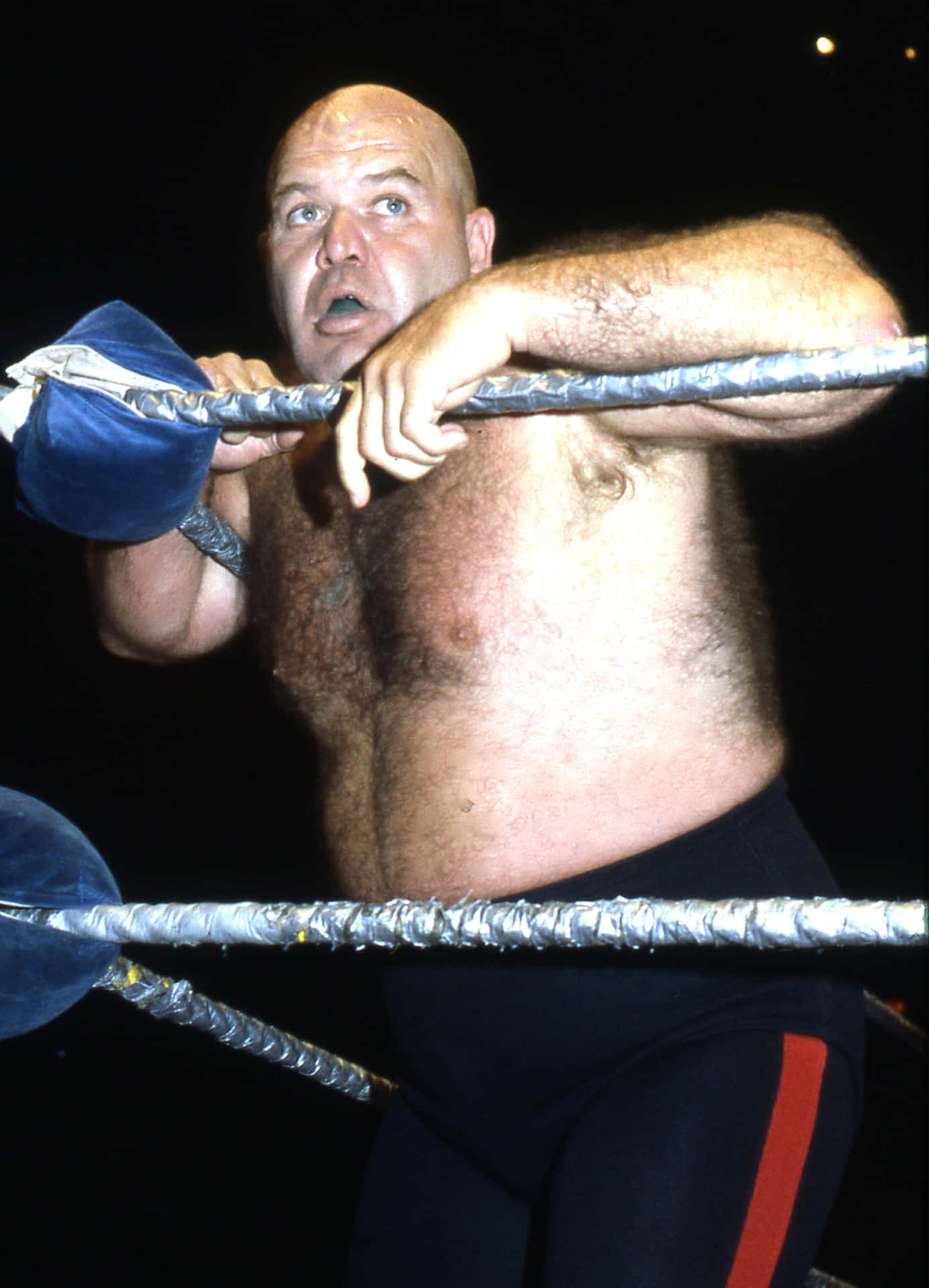 Legendary Wrestler George Steele Leaning On Wrestling Ring