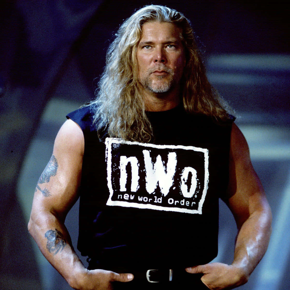 Legendary Wrestler Kevin Nash In Iconic New World Order T-shirt Background