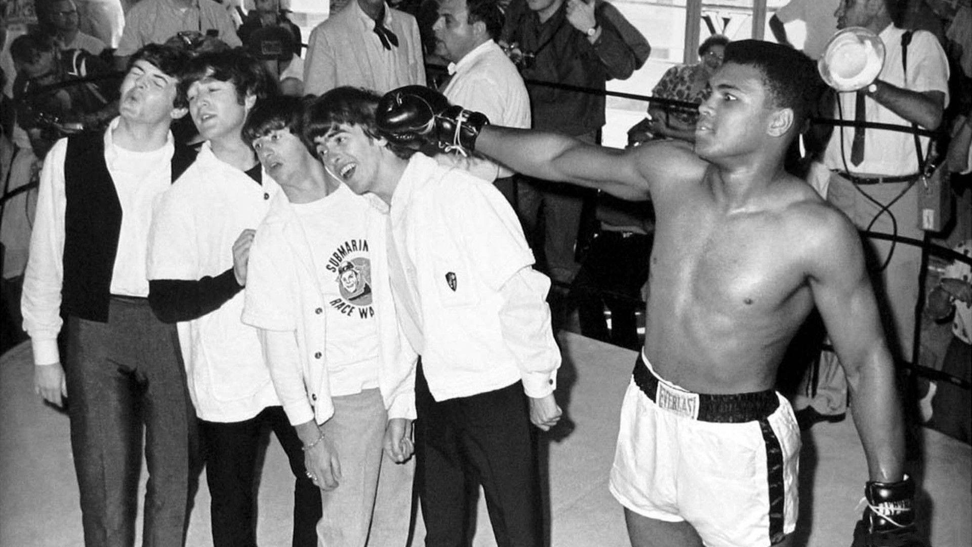 Legends Unite! - Muhammad Ali Poses With The Beatles Background