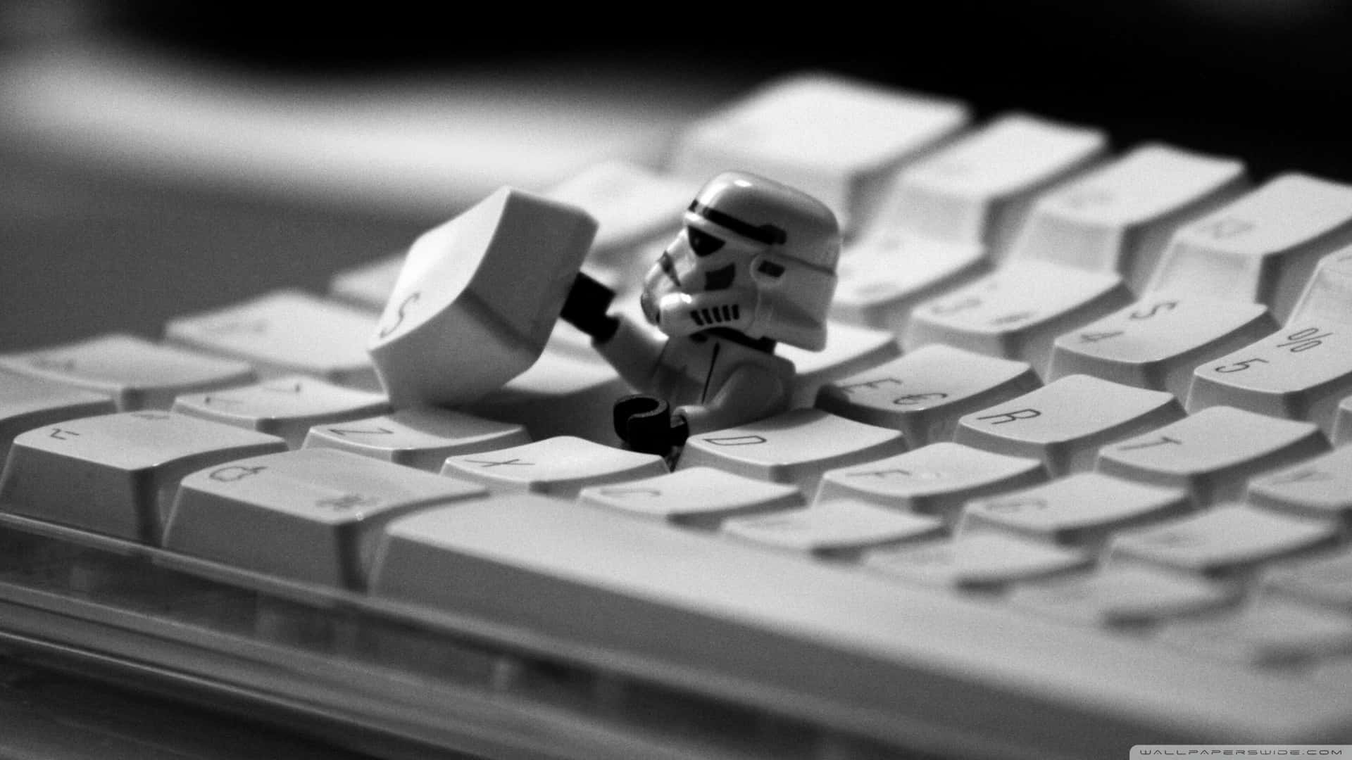 Lego Imperial Stormtrooper On A Keyboard