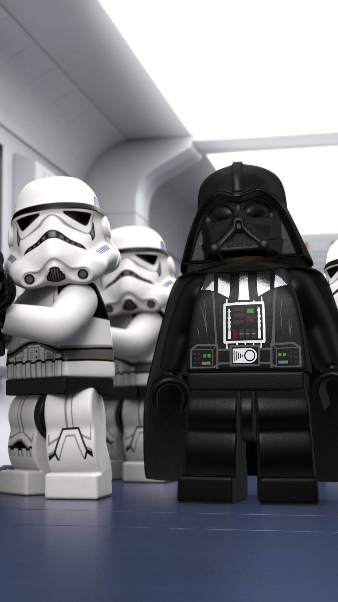 Lego Star Wars Stormtroopers Asssisting Darth Vader Background