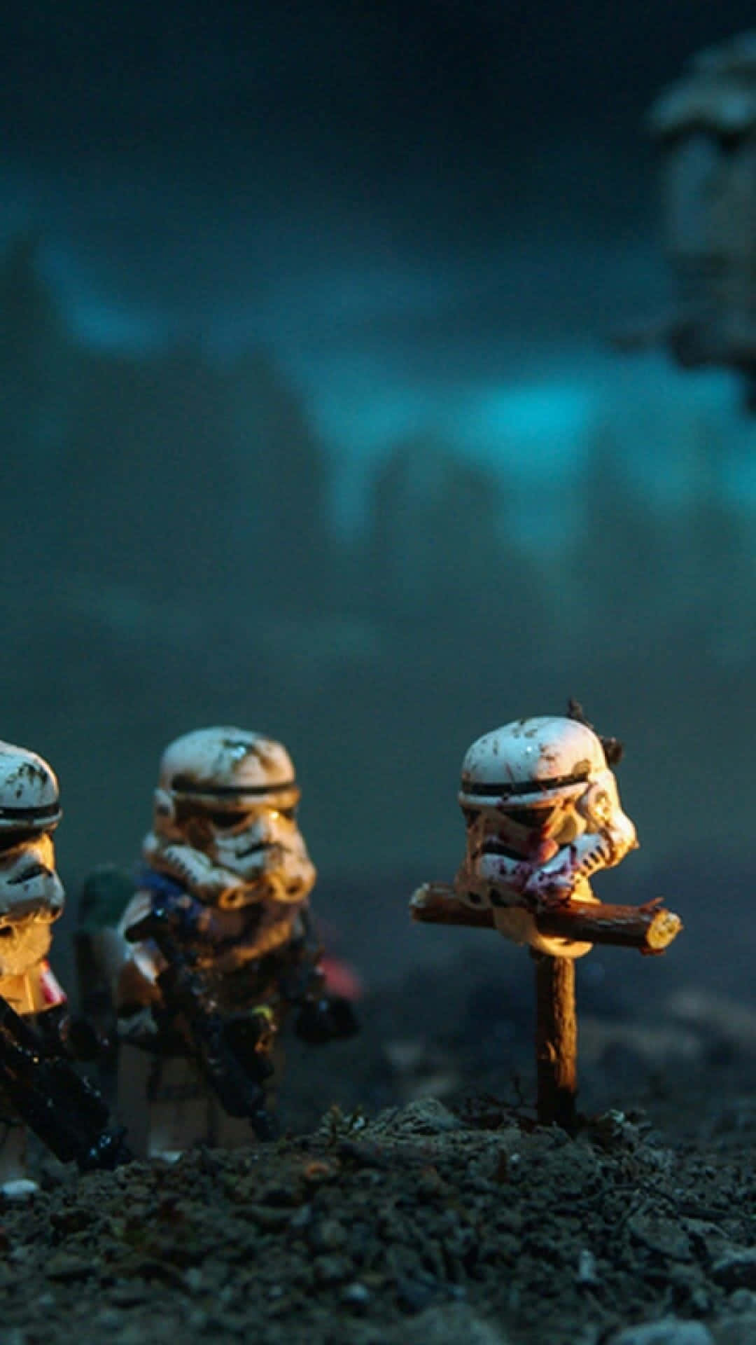 Lego Star Wars Stormtroopers Standing On A Dirt Road Background
