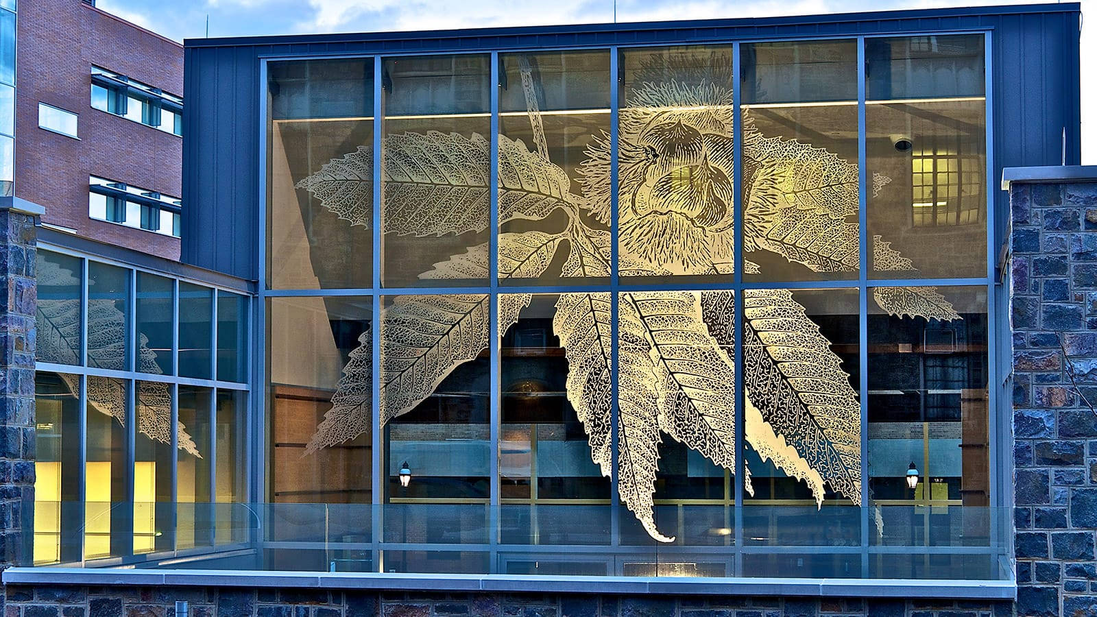 Lehigh University Leaf Engraved Glass Wall Background