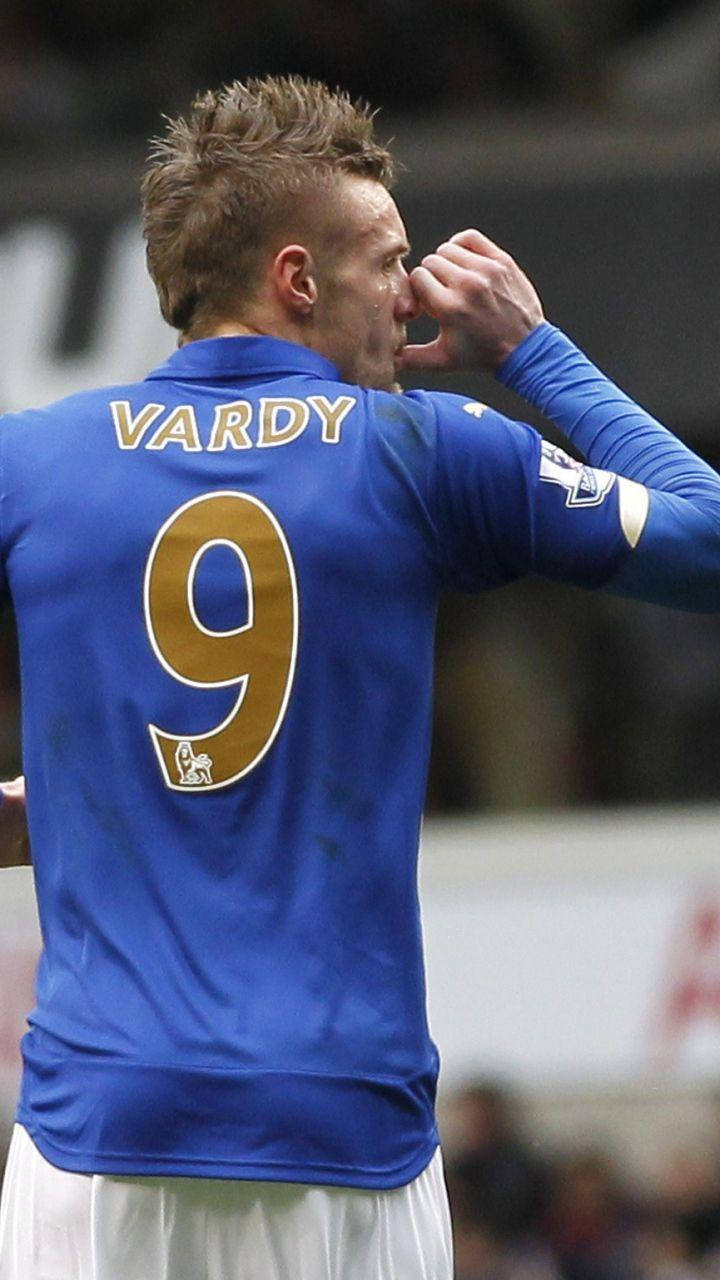 Leicester City Striker, Jamie Vardy, Celebrating A Goal Background