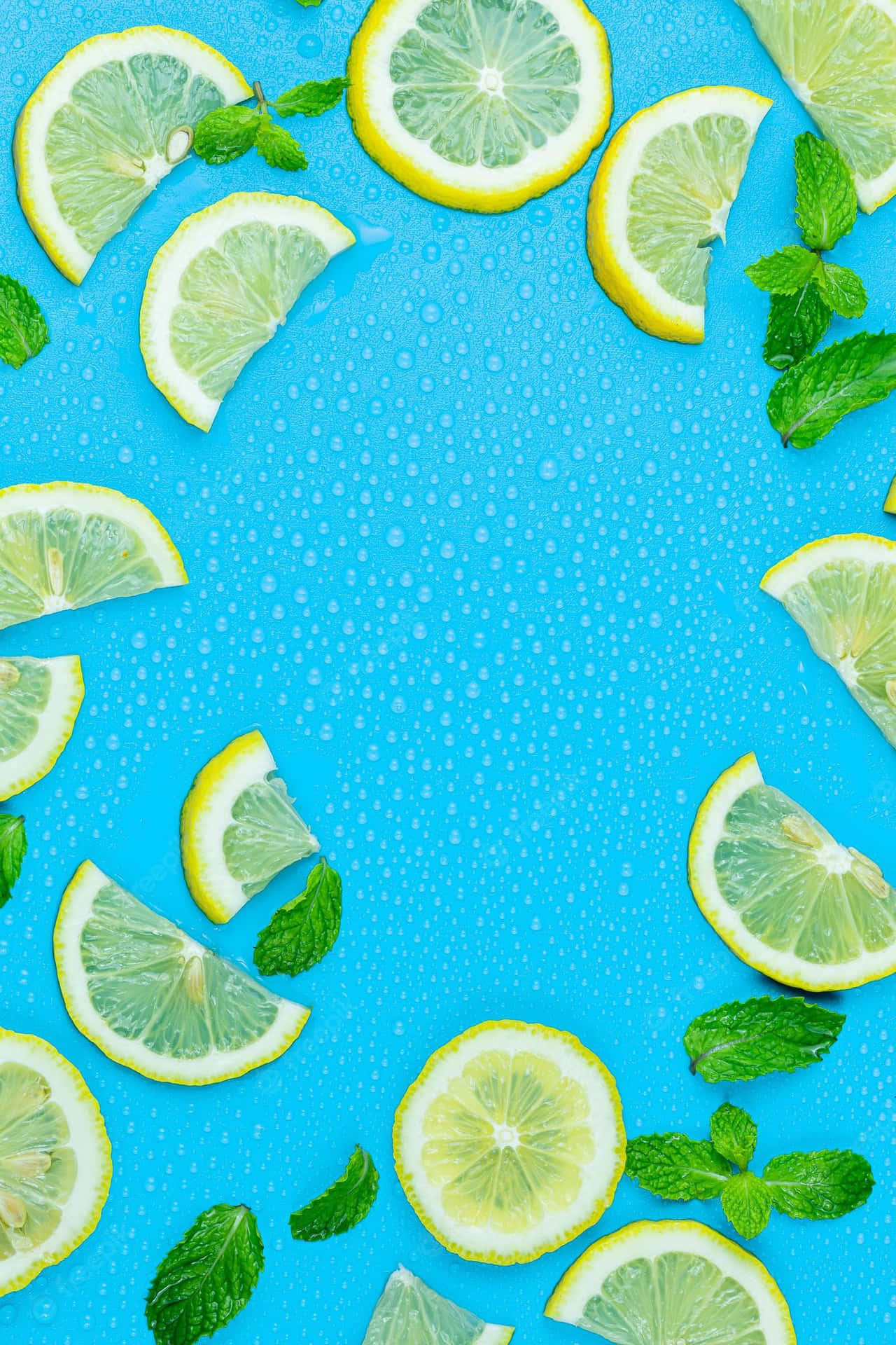 Lemon Slices On Blue Background Iphone Background