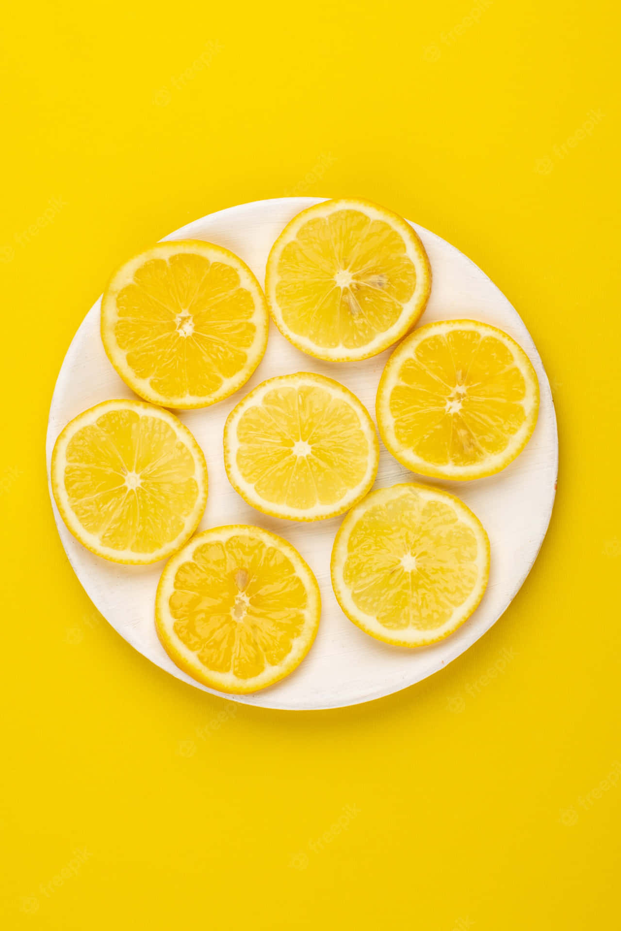 Lemon Slices On Plate Yellow Background Iphone Background