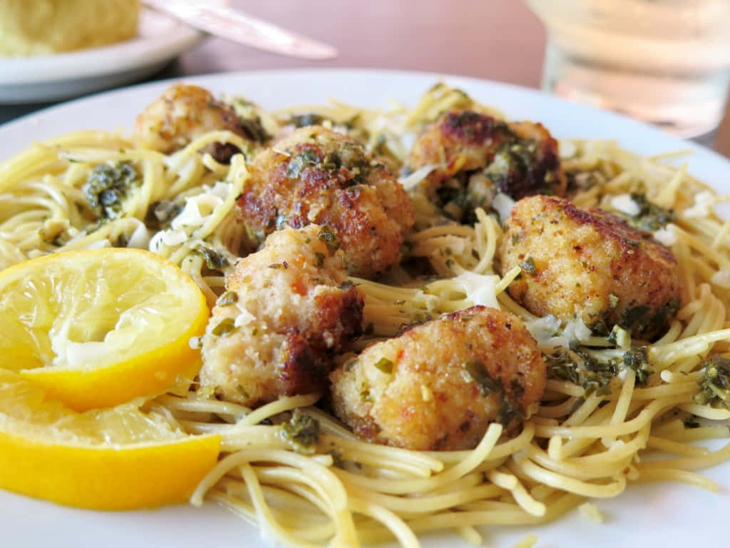 Lemon Spaghetti Meatballs Dish Background