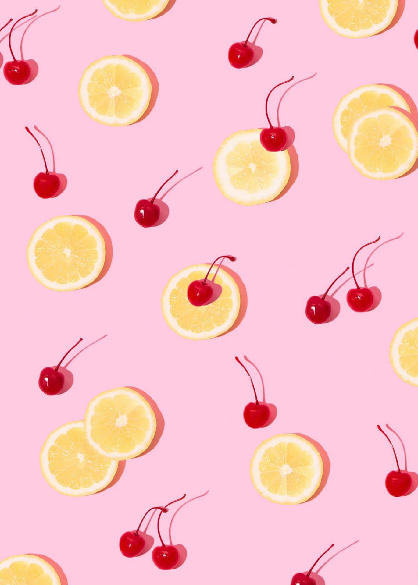 Lemonand Cherries Patternon Pink Background